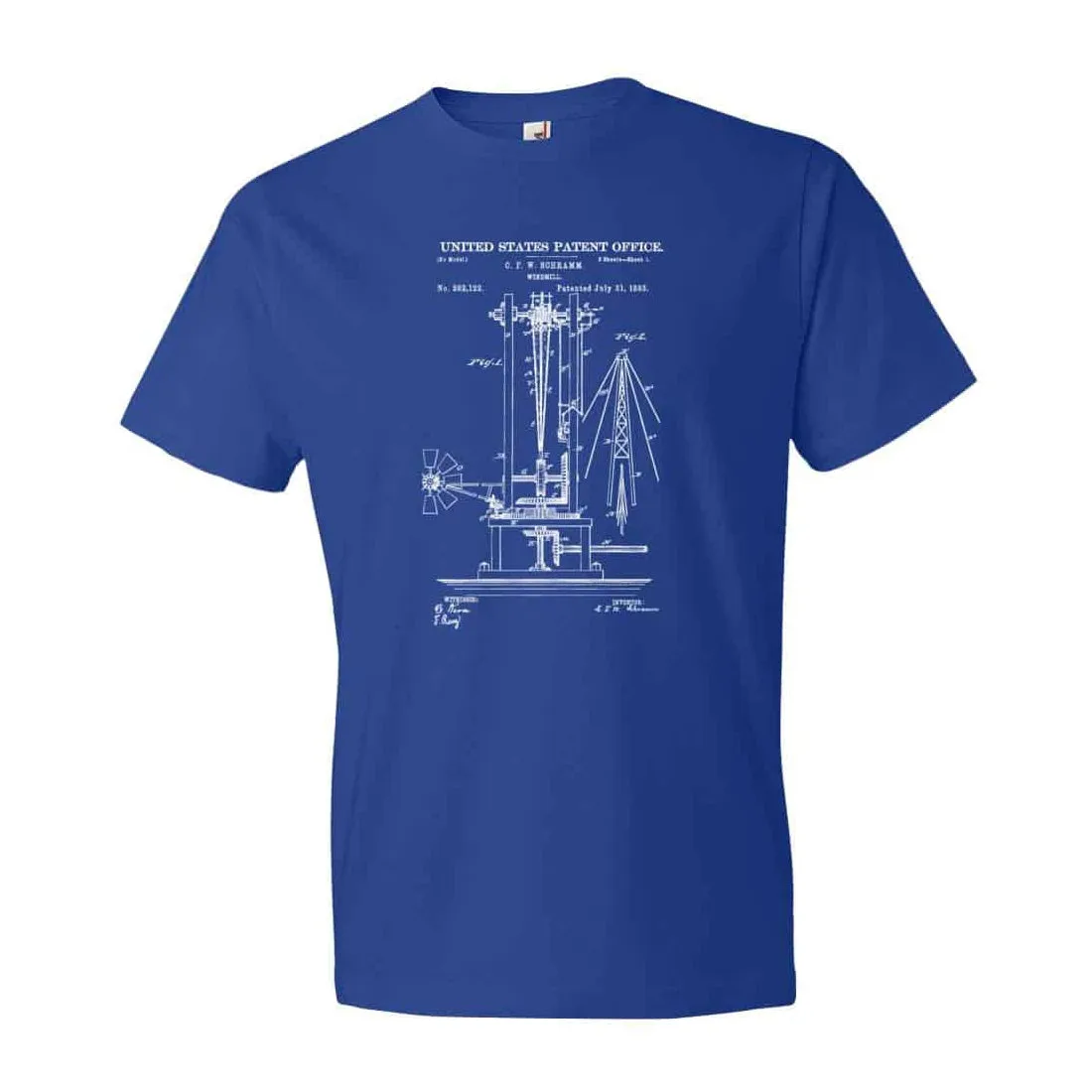 1883 Windmill Patent T-Shirt - Patent Shirt, Vintage Equipment, Antique Windmill, Wind Energy Patent, Green t-shirt, old patent t-shirt