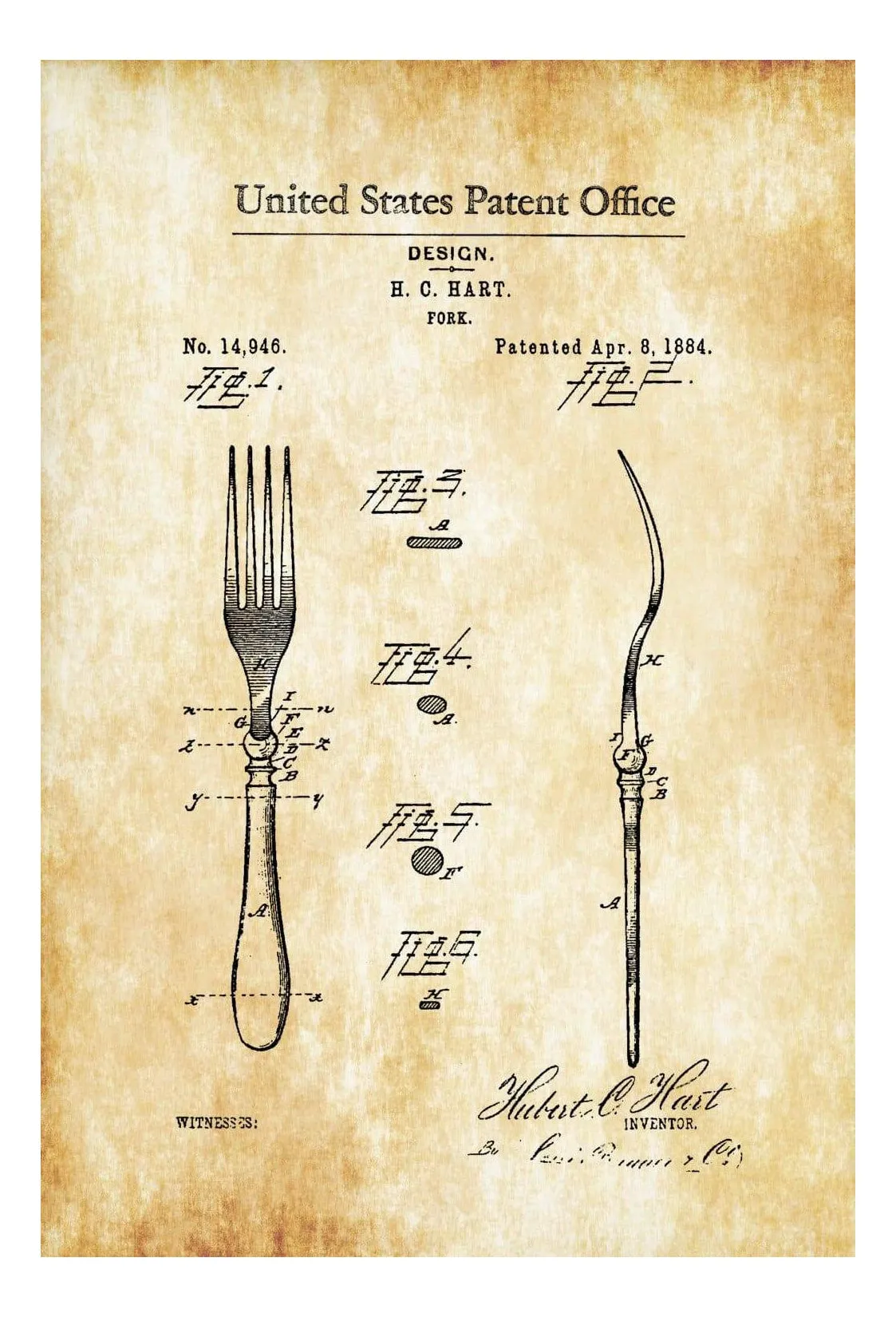 1884 Fork Patent - Kitchen Decor, Restaurant Decor, Patent Print, Wall Decor, Chef Gift, Cooking Patent, Cook Gift, Fork Patent