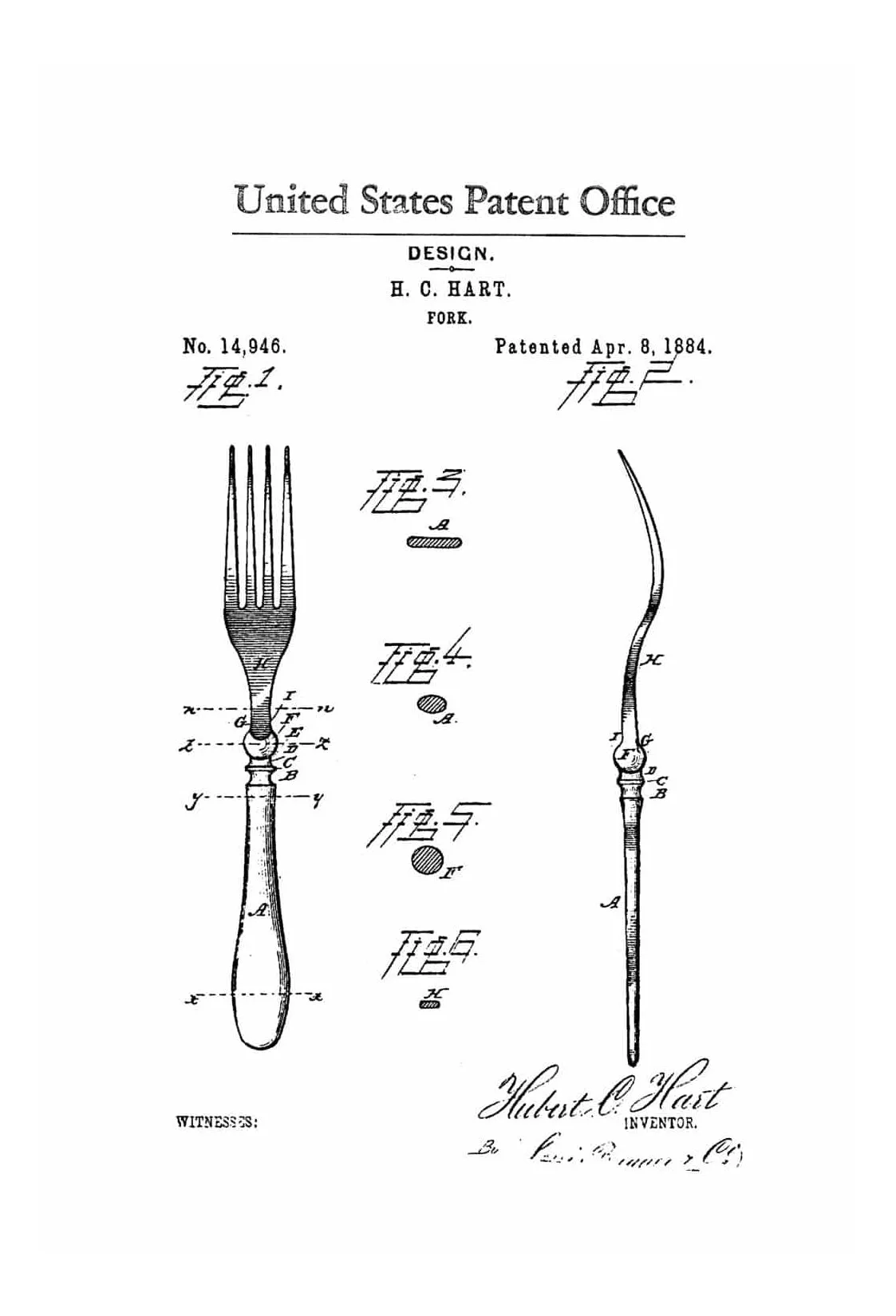 1884 Fork Patent - Kitchen Decor, Restaurant Decor, Patent Print, Wall Decor, Chef Gift, Cooking Patent, Cook Gift, Fork Patent