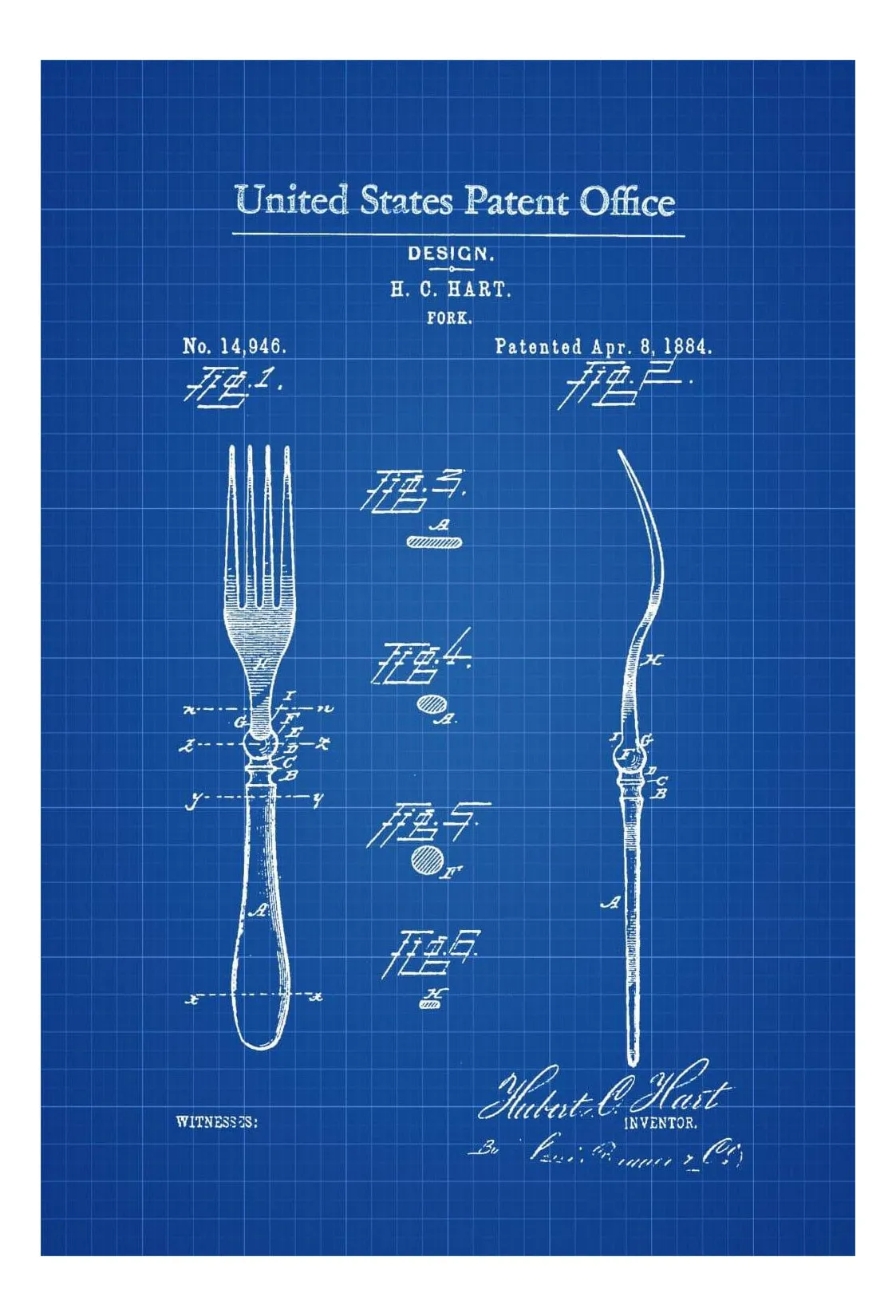 1884 Fork Patent - Kitchen Decor, Restaurant Decor, Patent Print, Wall Decor, Chef Gift, Cooking Patent, Cook Gift, Fork Patent