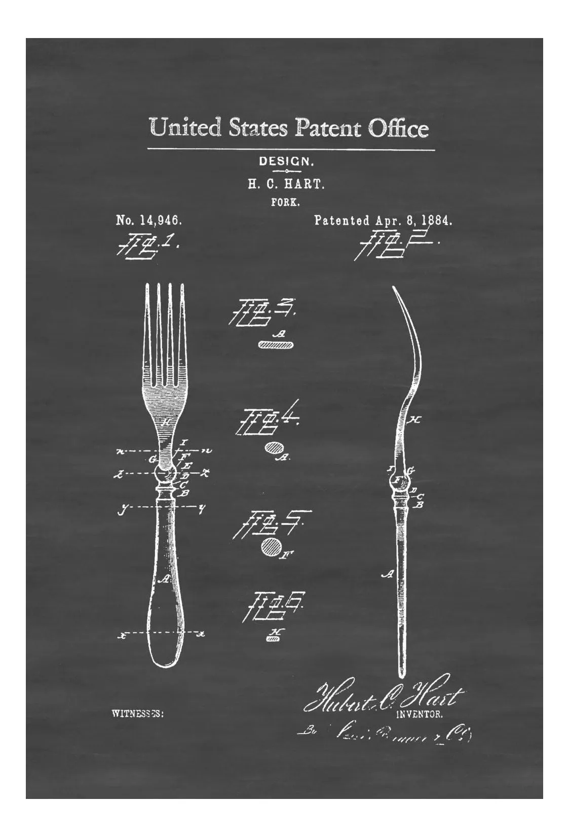 1884 Fork Patent - Kitchen Decor, Restaurant Decor, Patent Print, Wall Decor, Chef Gift, Cooking Patent, Cook Gift, Fork Patent