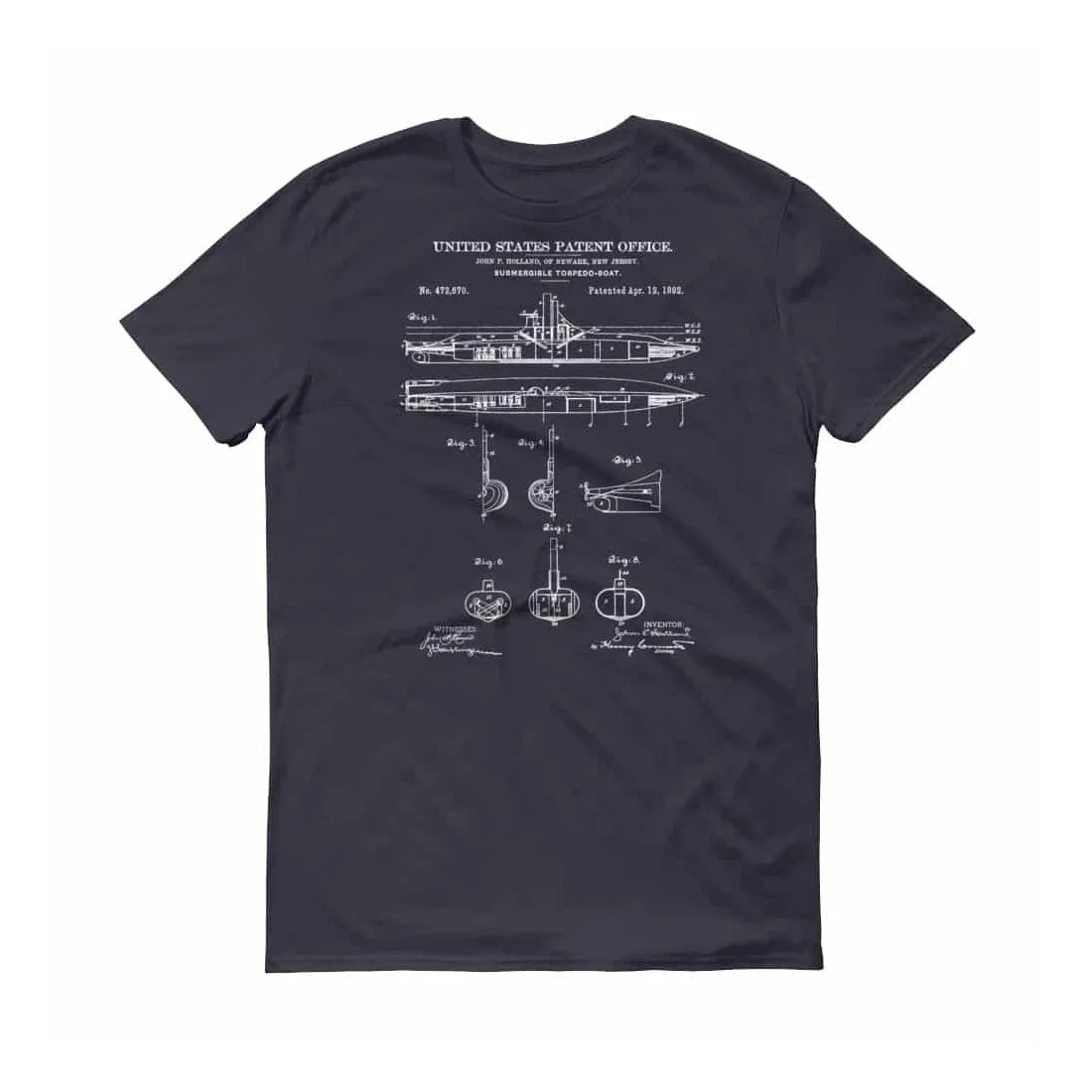 1892 Submarine Patent T-Shirt - Patent t-shirt, Old Patent T-shirt, Vintage Submarine, Naval Art, Sailor Gift, Submarine Shirt, Navy