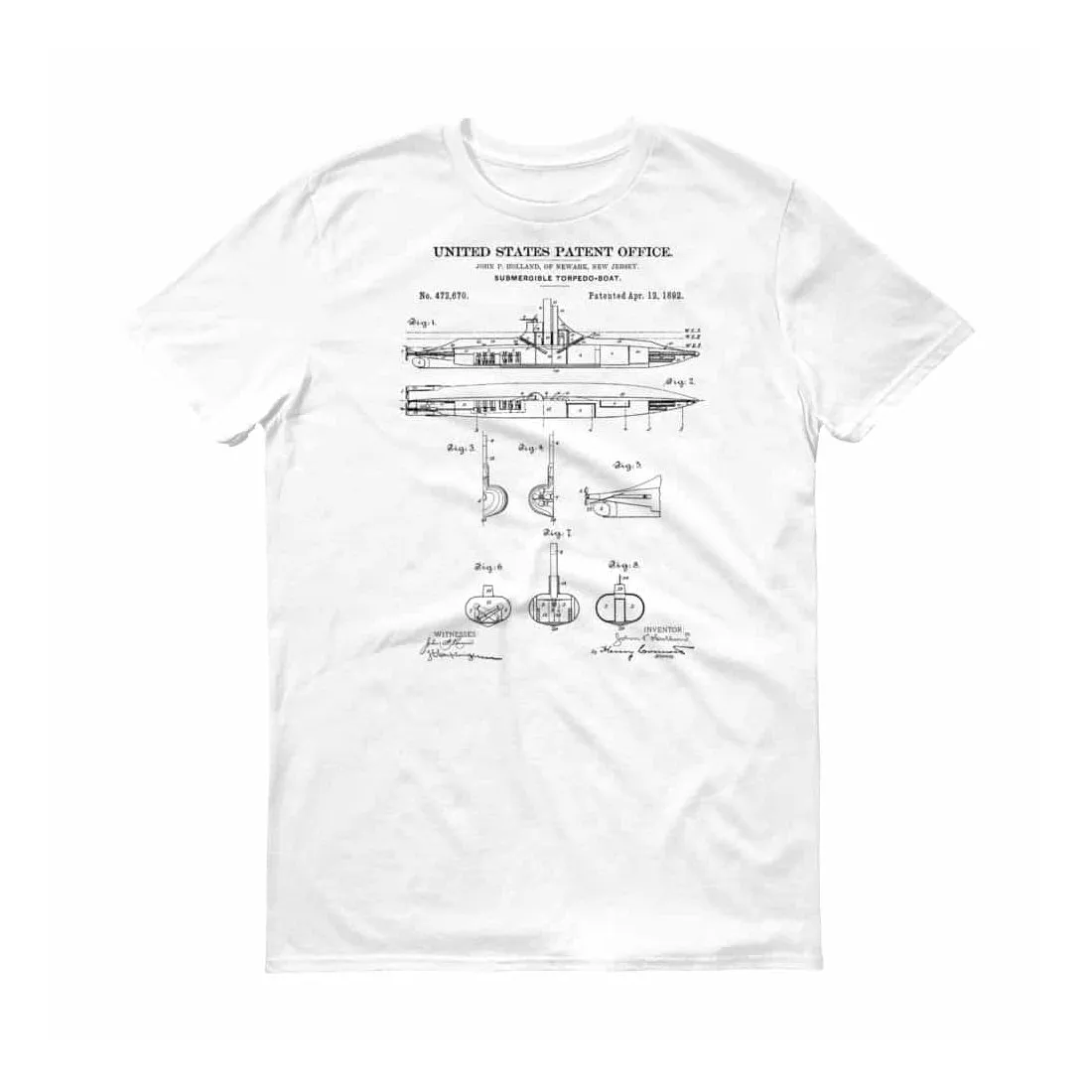 1892 Submarine Patent T-Shirt - Patent t-shirt, Old Patent T-shirt, Vintage Submarine, Naval Art, Sailor Gift, Submarine Shirt, Navy