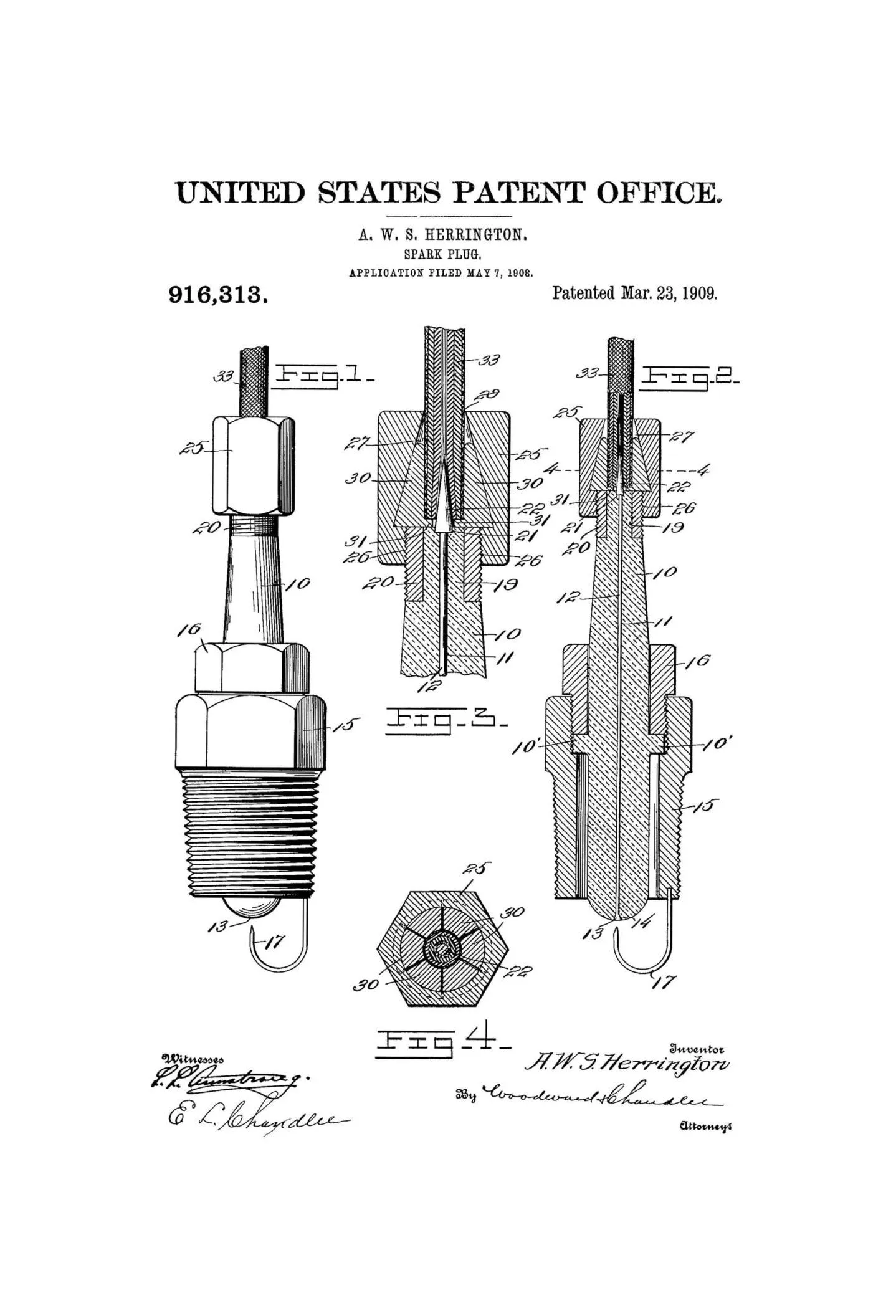 1909 Spark Plug Patent - Patent Print, Wall Decor, Automobile Decor, Automobile Art, Spark Plug Poster, Garage Decor, Patent Poster