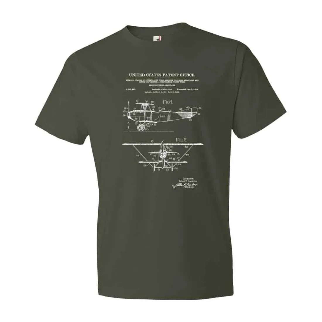 1919 Curtiss Biplane Patent T-Shirt - Patent t-shirt, old patent t-shirt, aviation t-shirt, airplane t-shirt, pilot gift, biplane shirt