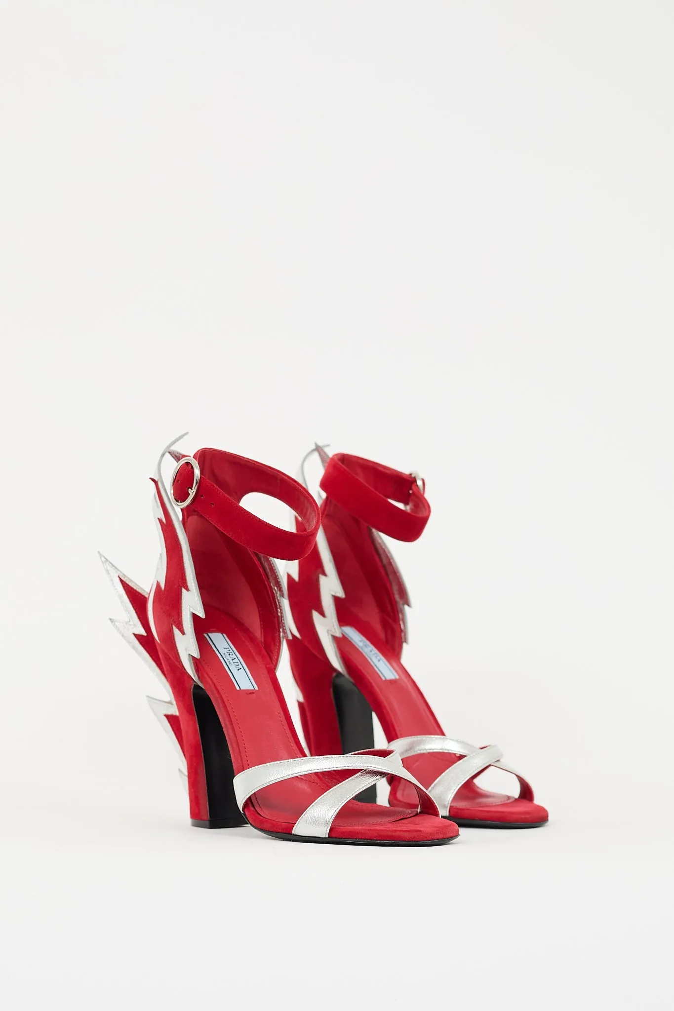 2019 Red Suede & Silver Leather Lightning Bolt Heel
