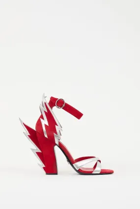 2019 Red Suede & Silver Leather Lightning Bolt Heel