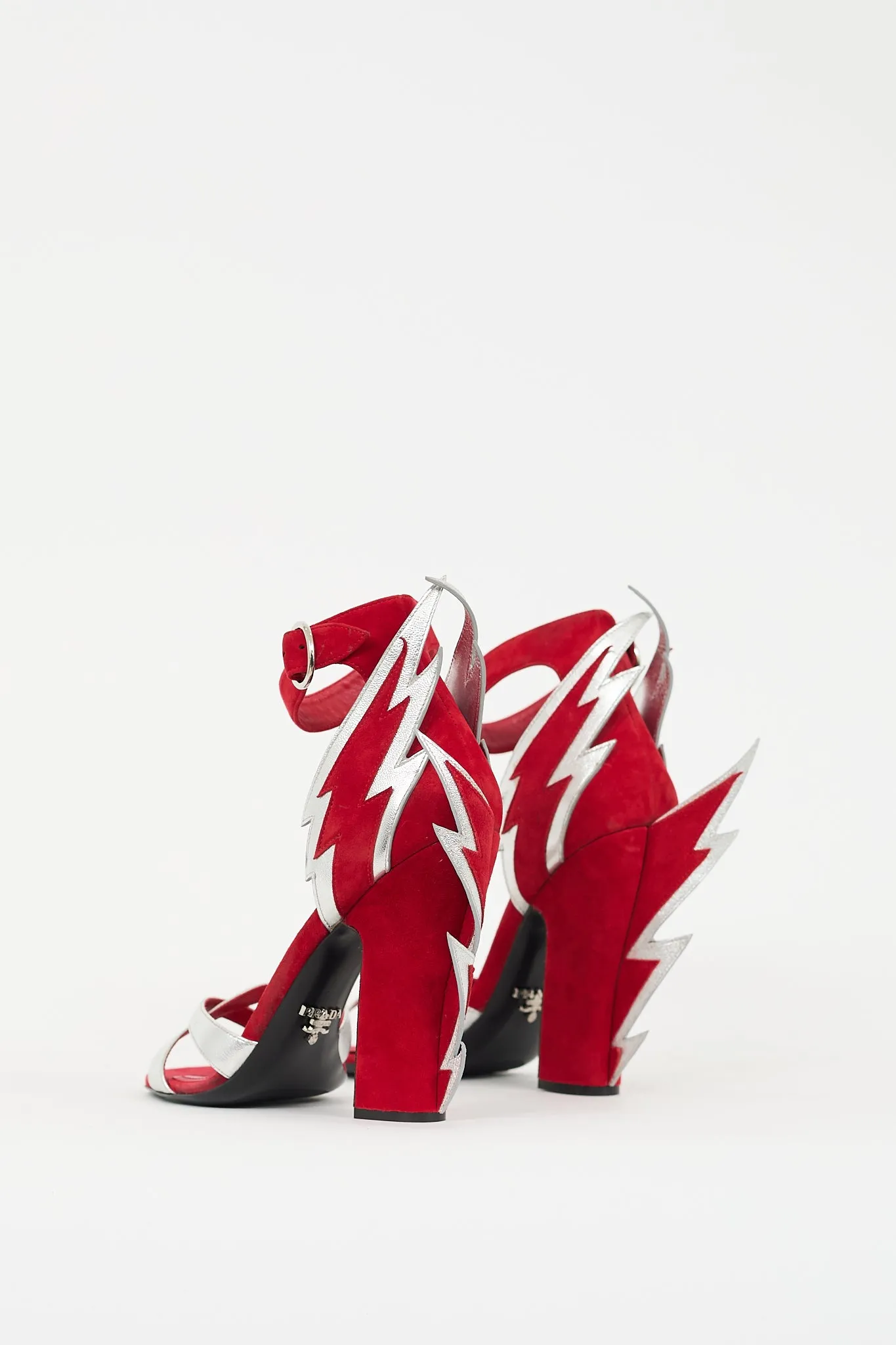 2019 Red Suede & Silver Leather Lightning Bolt Heel