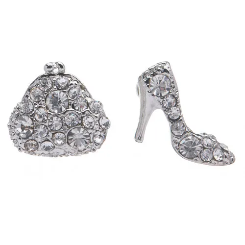 Adorable Purse High Heel Shoes Stud Style Rhinestone Fashion Earrings E487