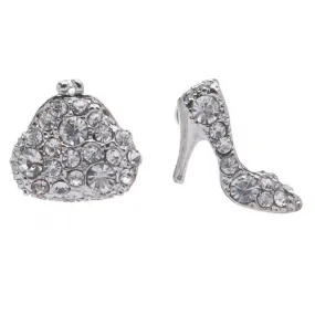 Adorable Purse High Heel Shoes Stud Style Rhinestone Fashion Earrings E487
