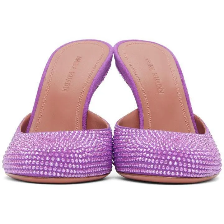 Amina Muaddi Purple Emili Slipper Heels