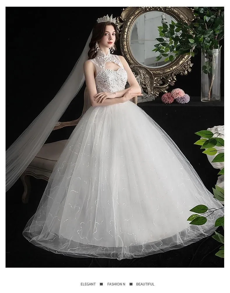 Beautiful High Neck Wedding Dress Ball Gown