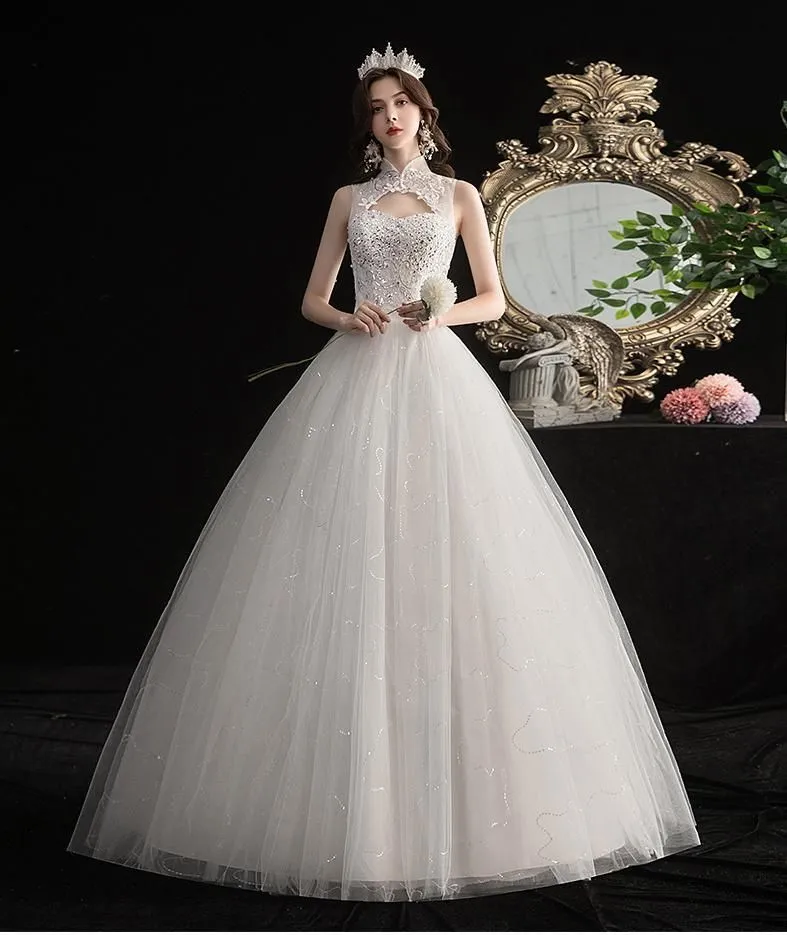 Beautiful High Neck Wedding Dress Ball Gown