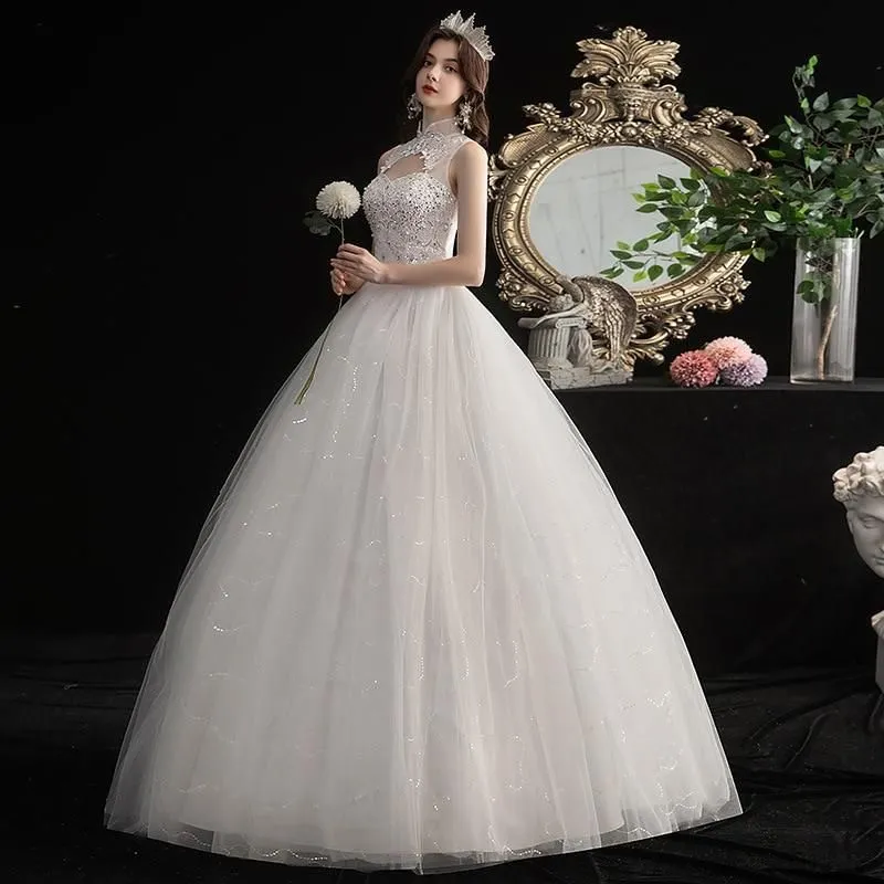 Beautiful High Neck Wedding Dress Ball Gown