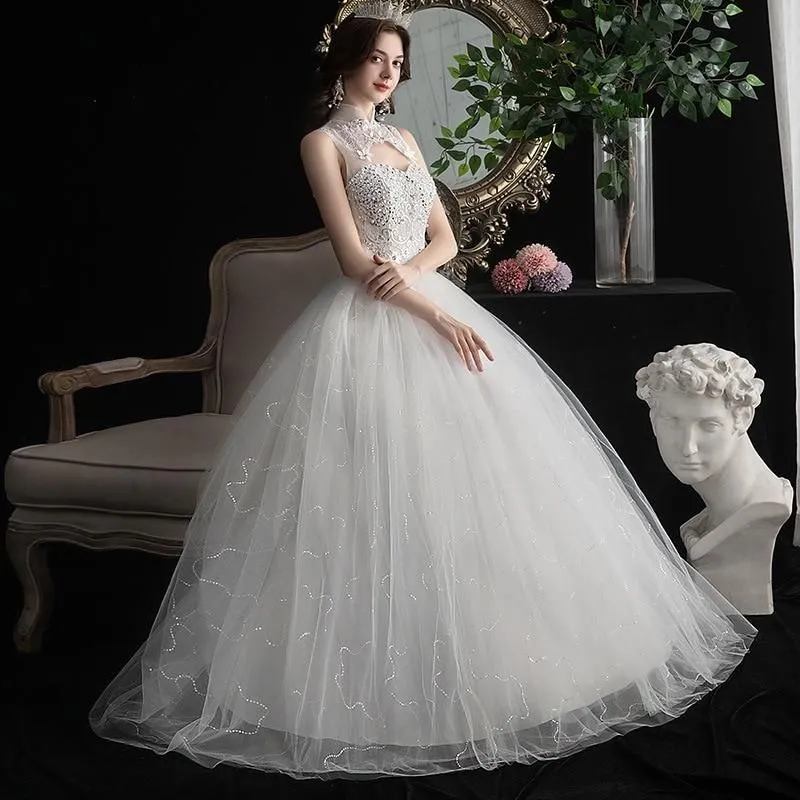 Beautiful High Neck Wedding Dress Ball Gown