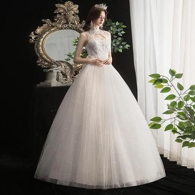 Beautiful High Neck Wedding Dress Ball Gown