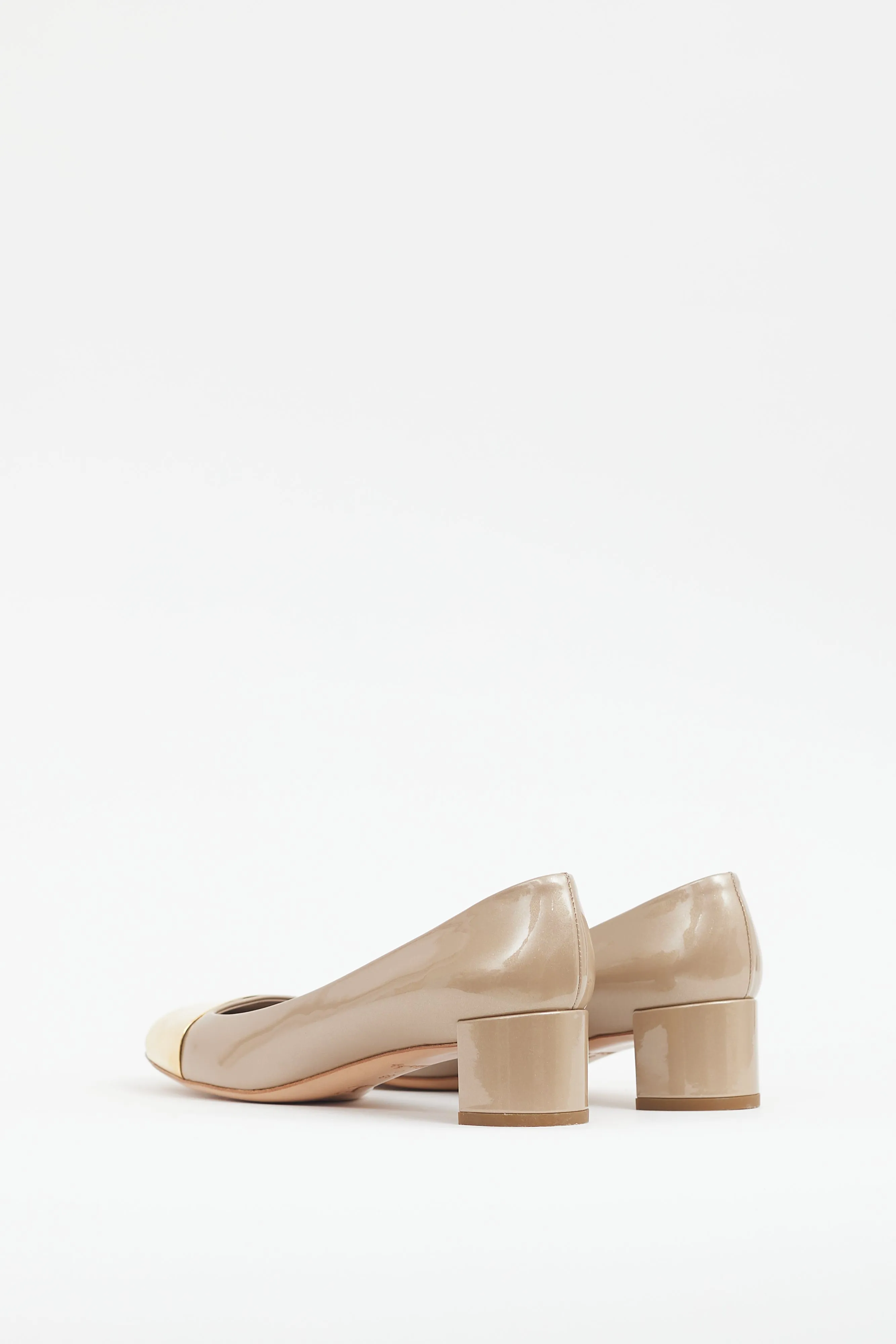 Beige & Gold Shiny Patent Leather Heel