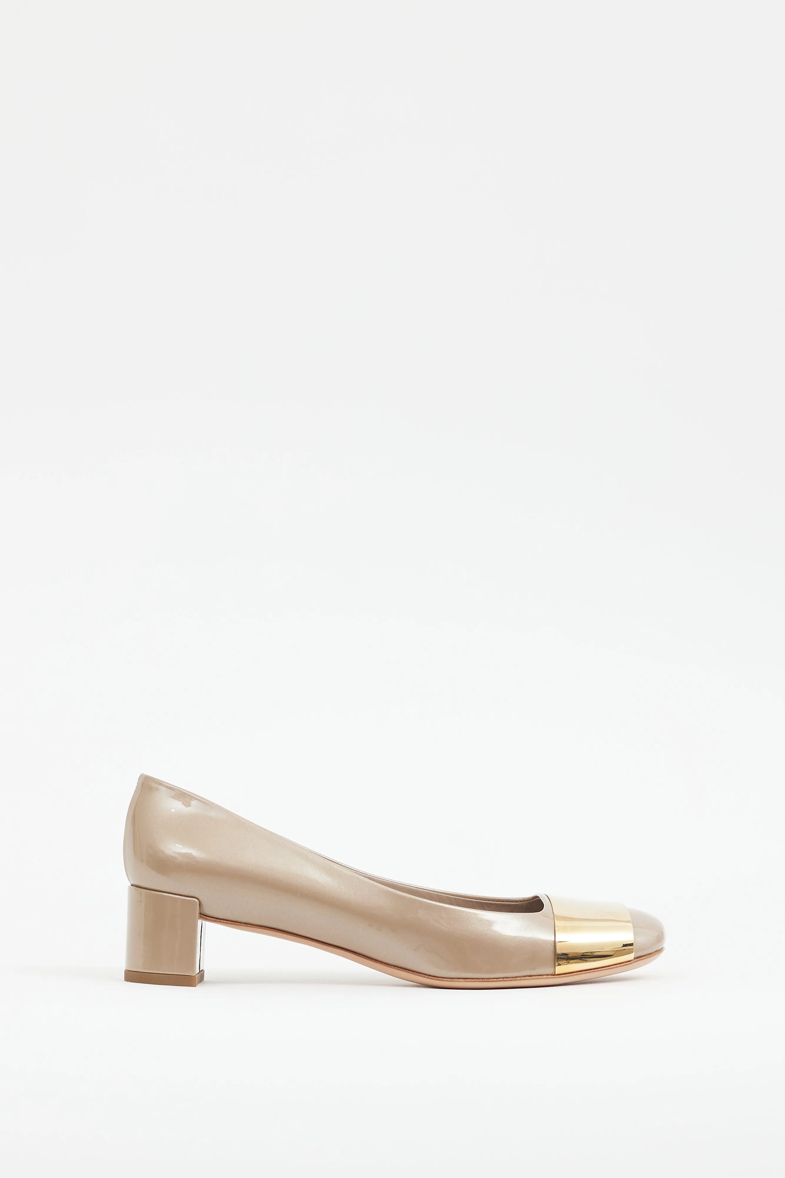 Beige & Gold Shiny Patent Leather Heel