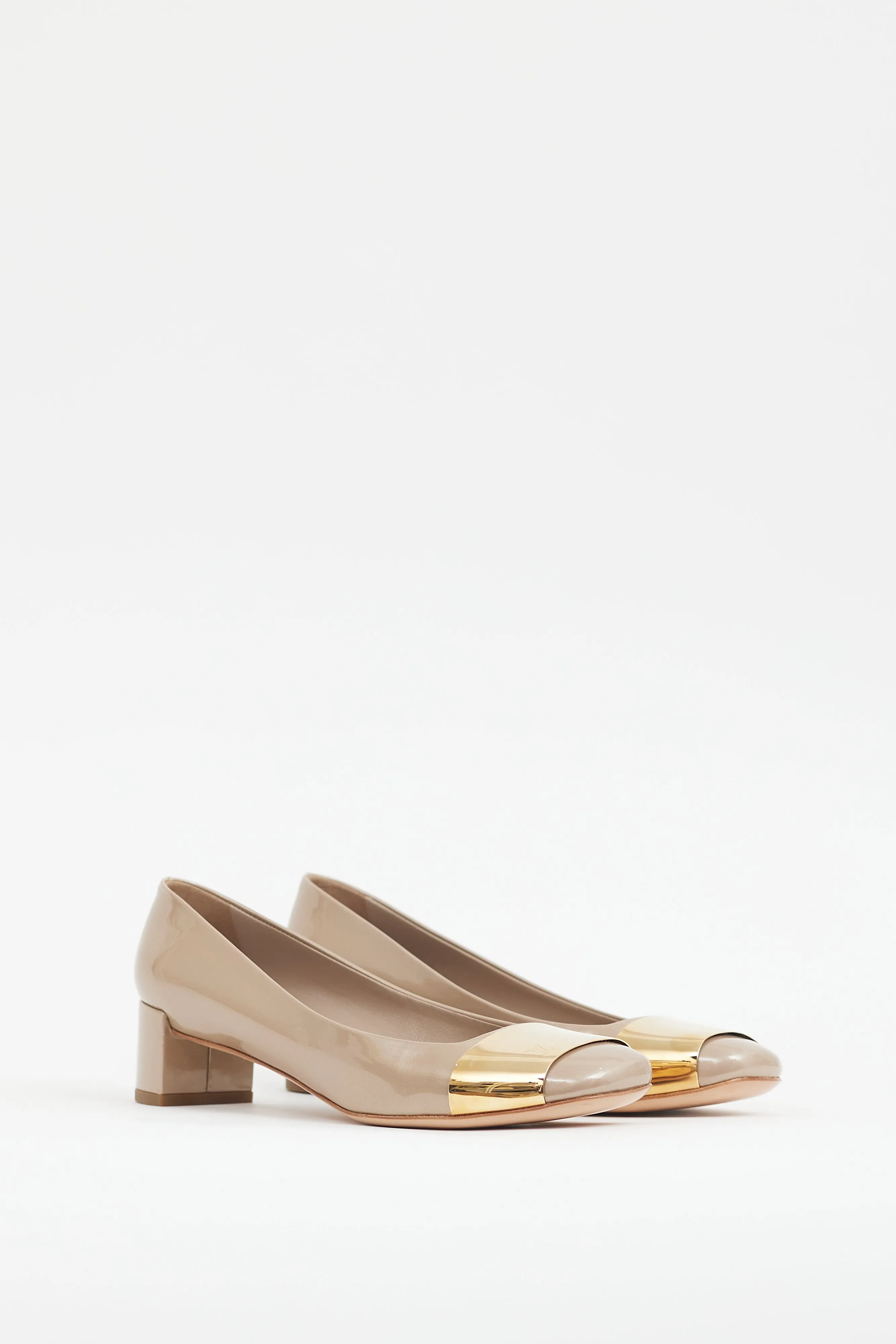 Beige & Gold Shiny Patent Leather Heel