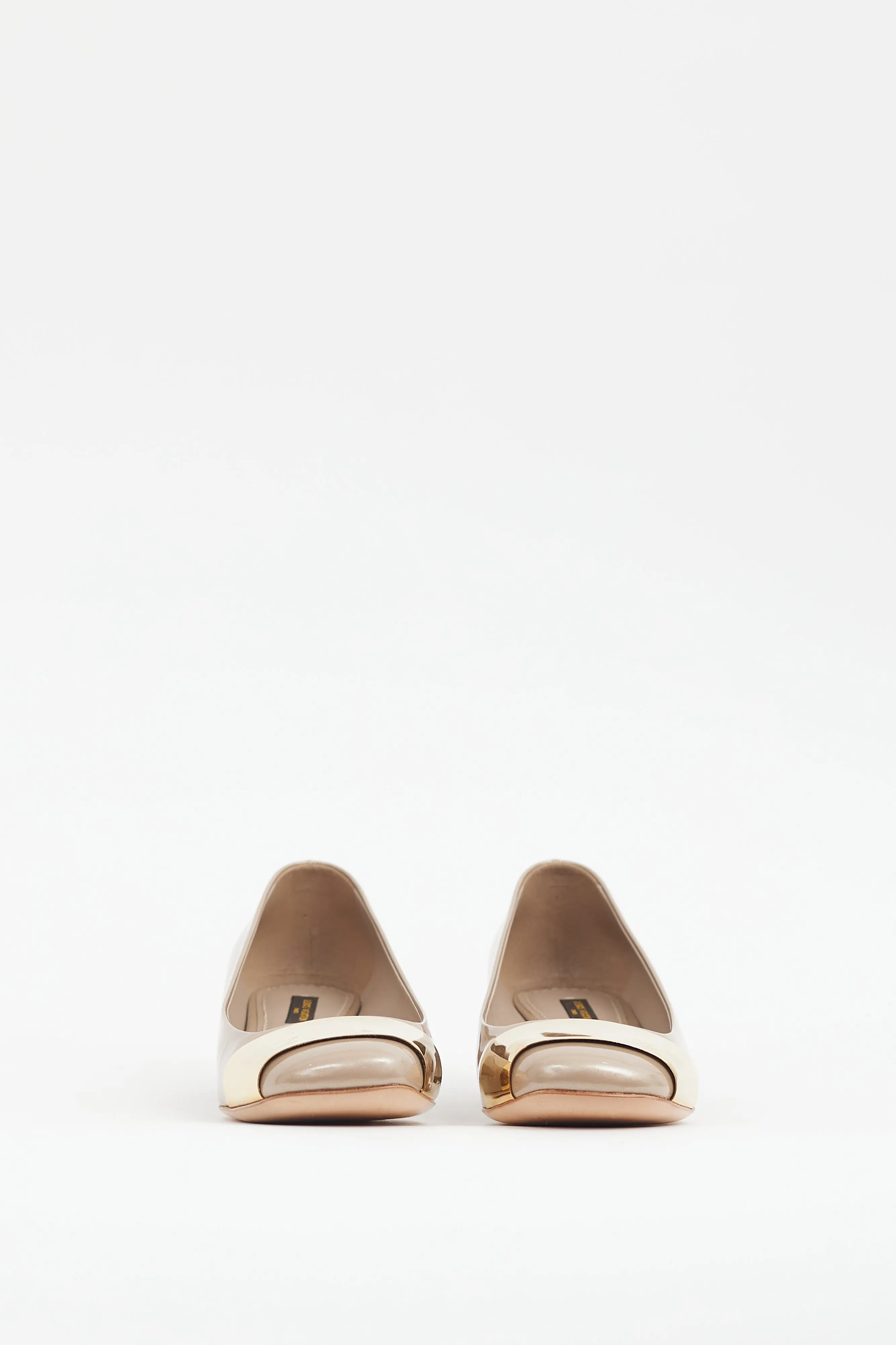 Beige & Gold Shiny Patent Leather Heel