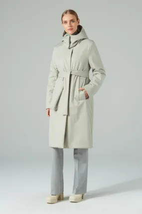 BELTED LONGLINE PADDED COAT WITH A HOOD STONE