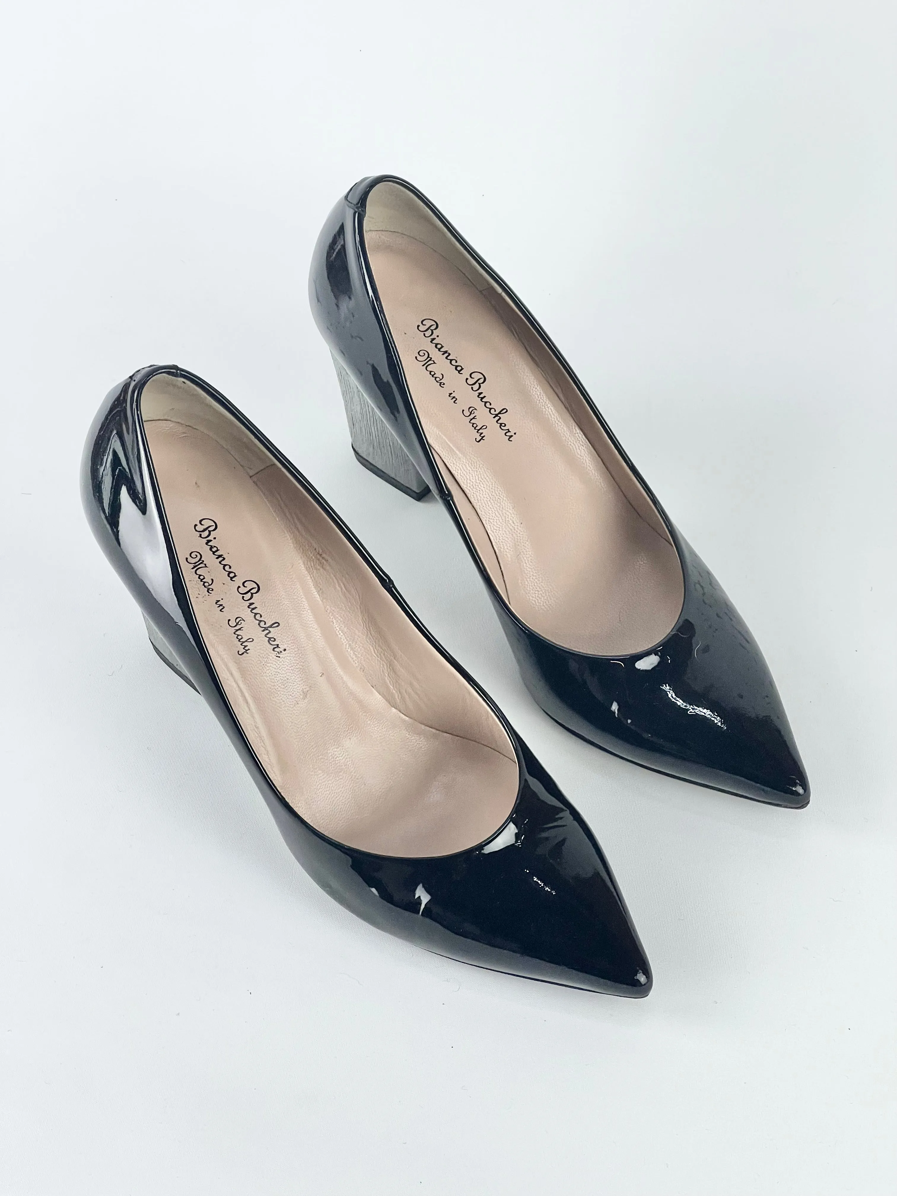 Bianca Buccheri 'Matera' Patent Leather & Silver Pumps - EU39
