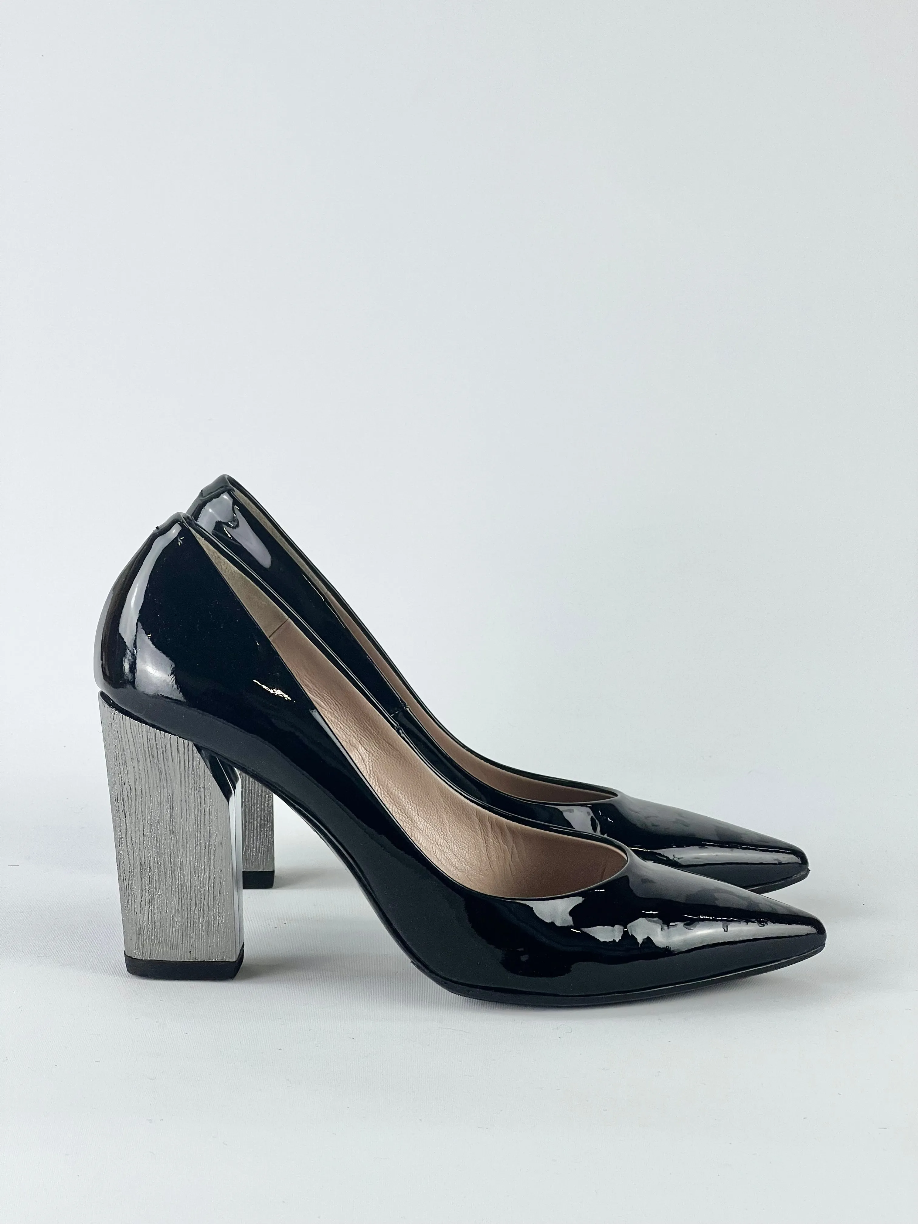 Bianca Buccheri 'Matera' Patent Leather & Silver Pumps - EU39