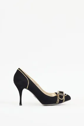 Black & Gold Suede Buckle Heel