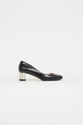 Black Patent Leather Embellished Heel Pump