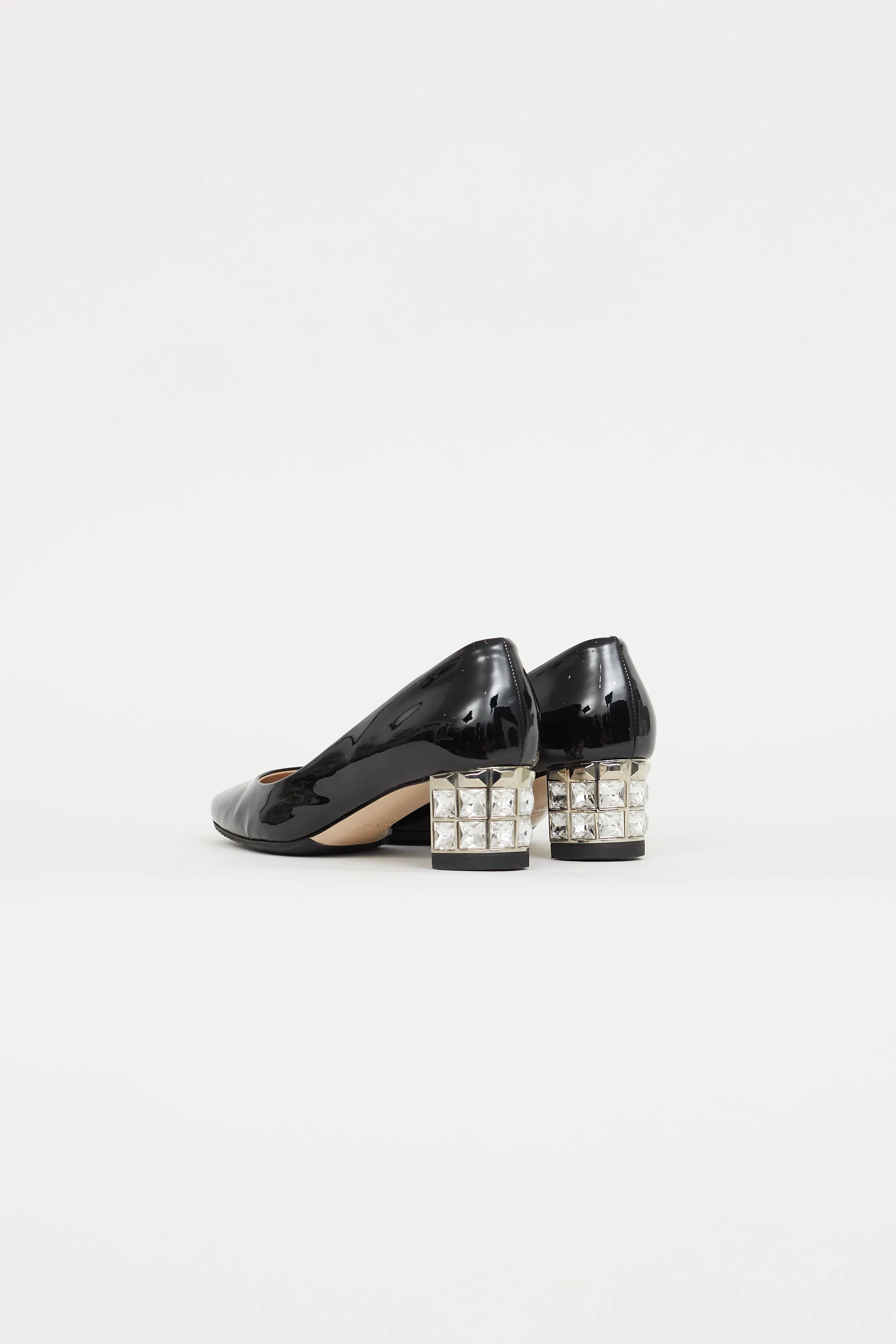 Black Patent Leather Embellished Heel Pump