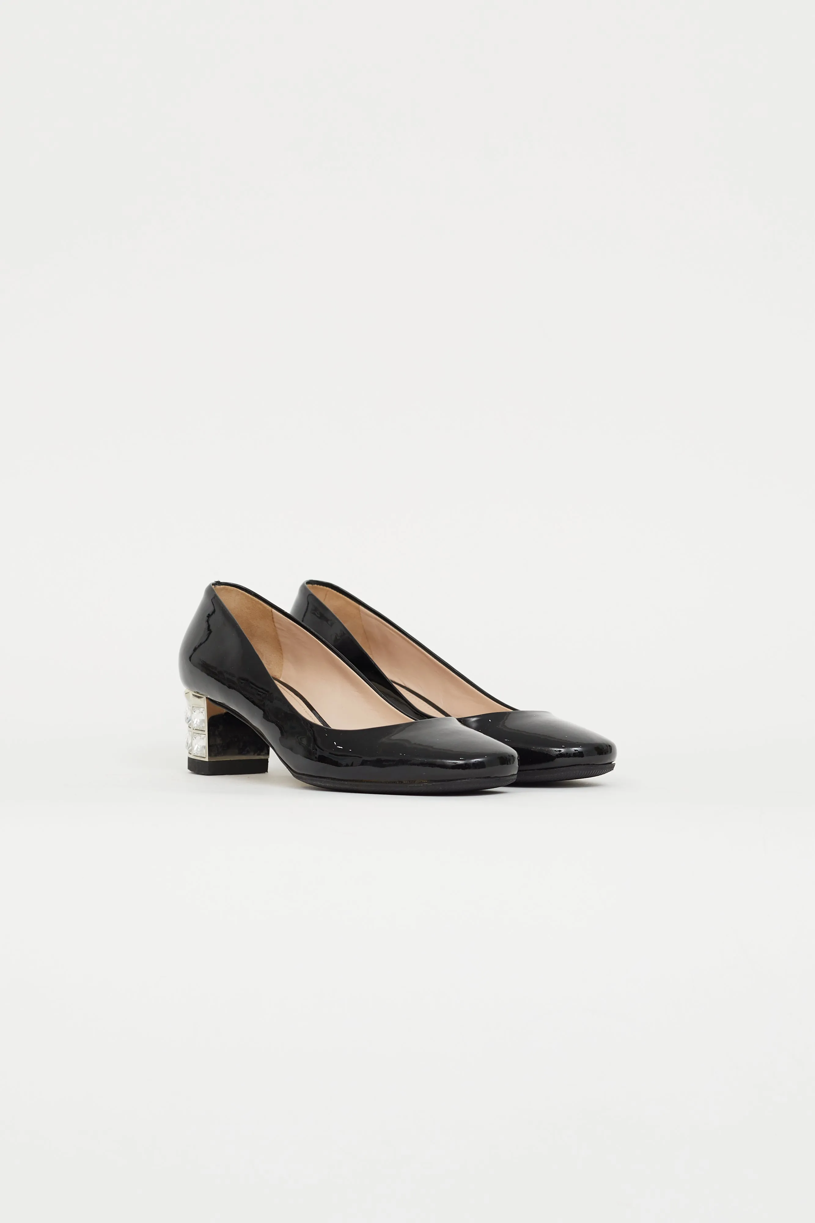 Black Patent Leather Embellished Heel Pump
