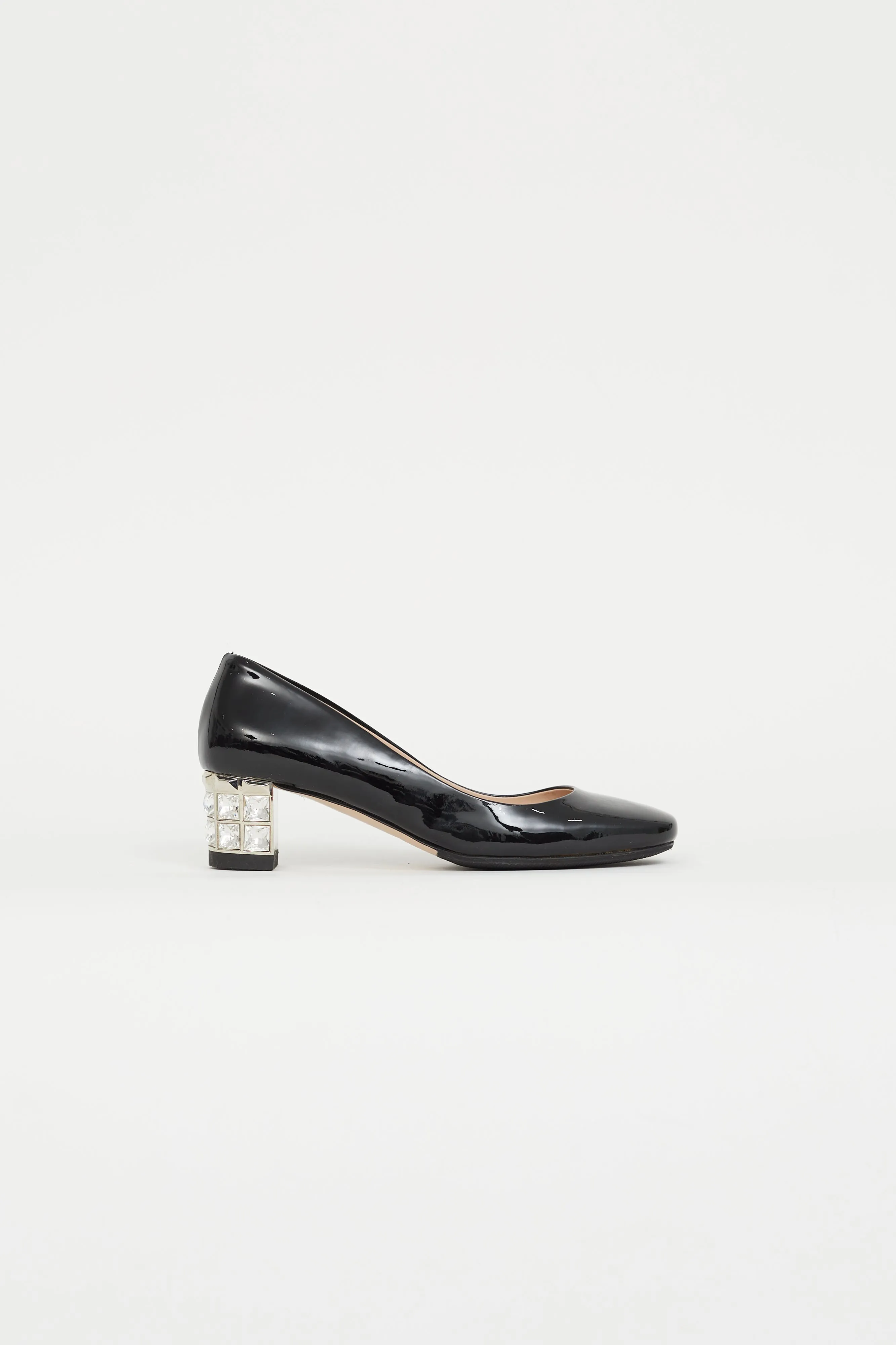 Black Patent Leather Embellished Heel Pump
