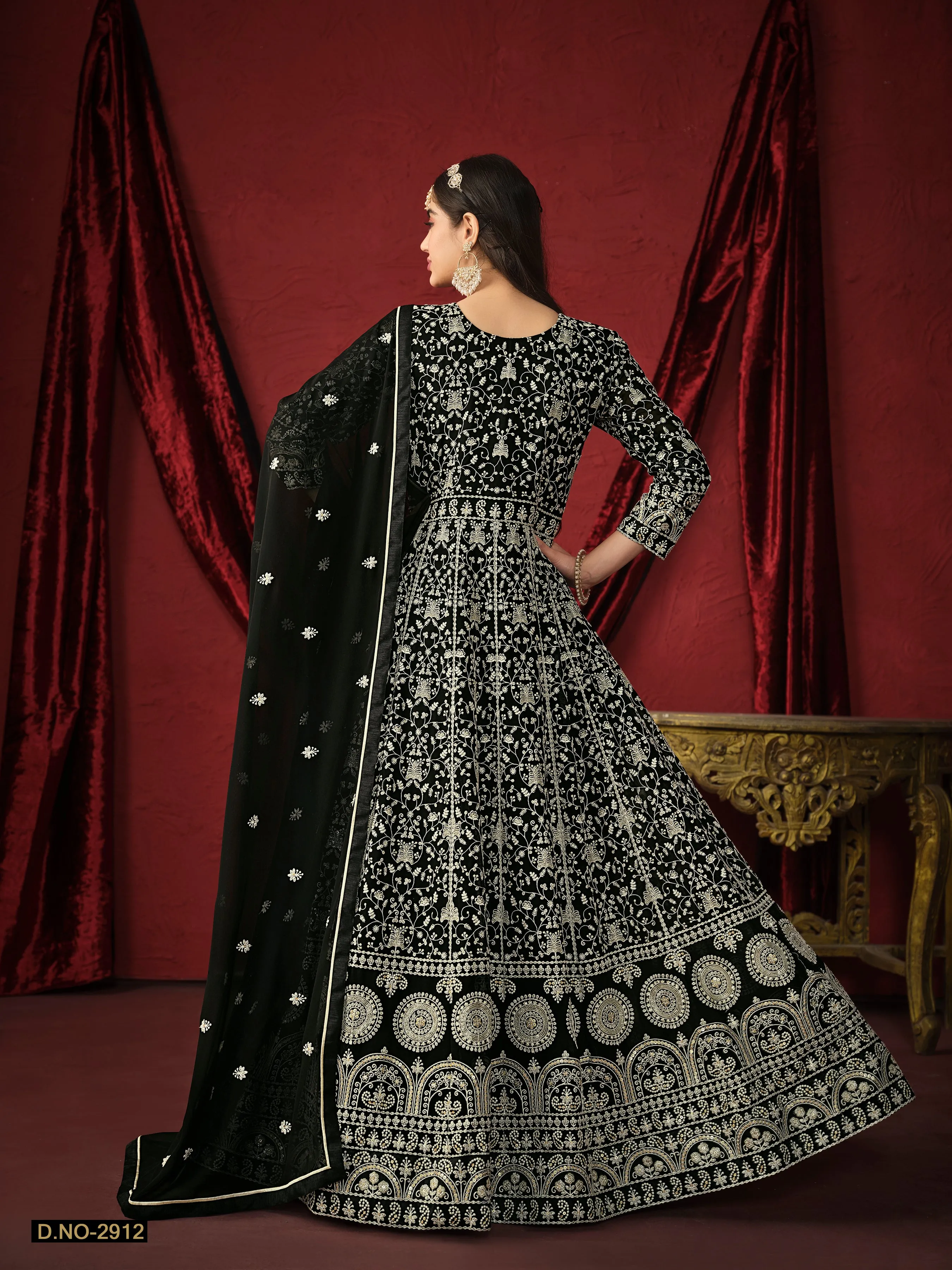 Black Pure Faux Georgette Long Floor Length Embroidered Work Readymade Gown