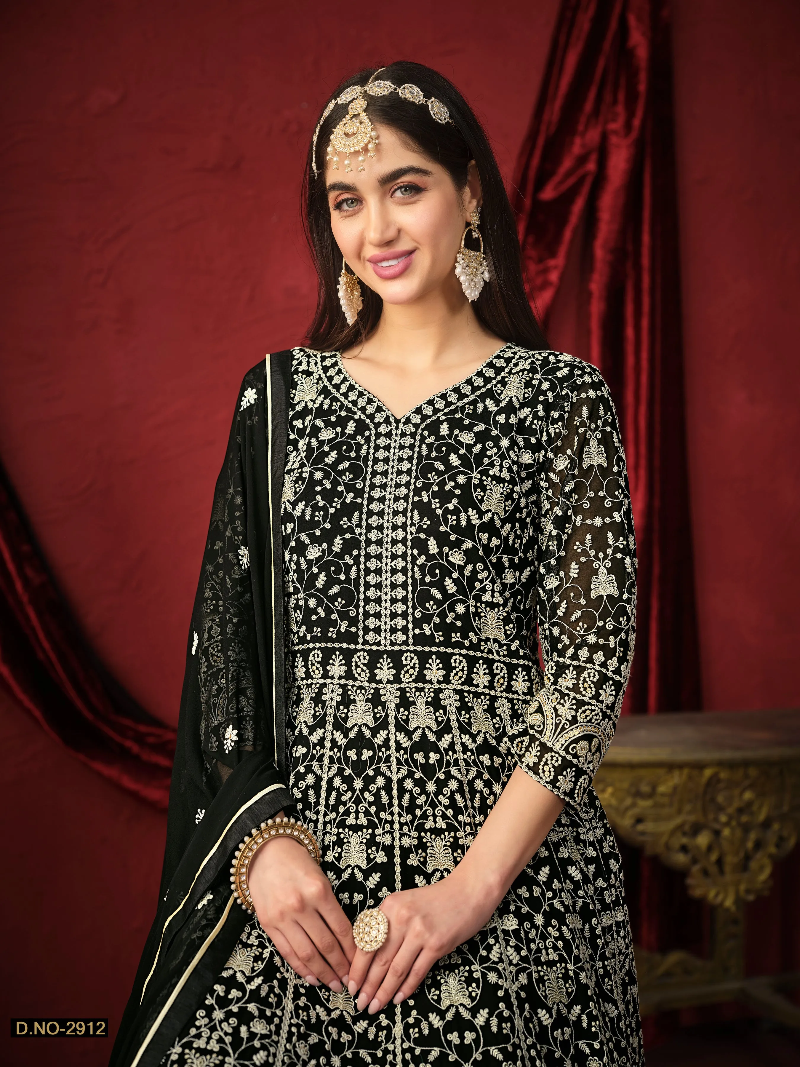 Black Pure Faux Georgette Long Floor Length Embroidered Work Readymade Gown