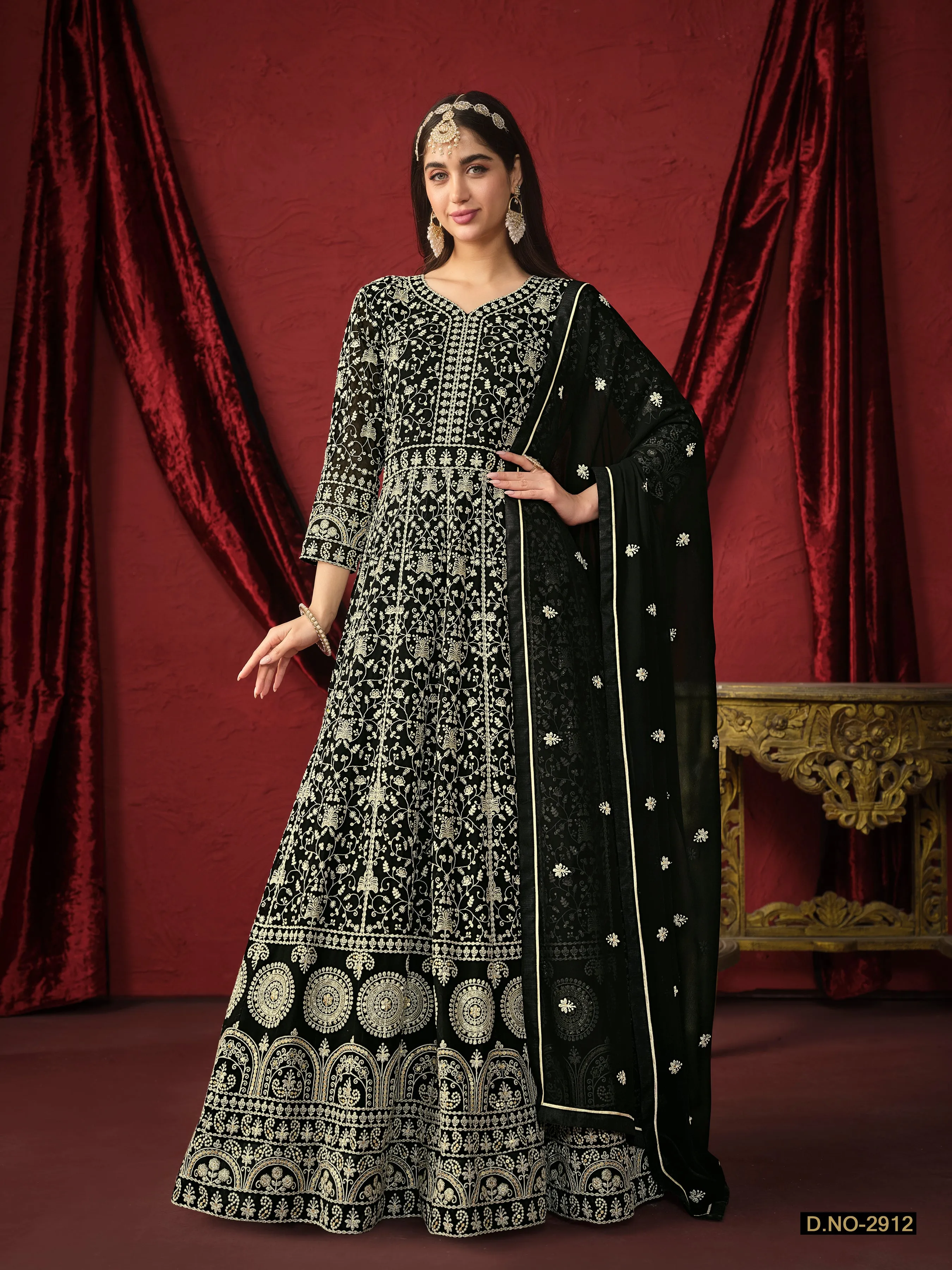 Black Pure Faux Georgette Long Floor Length Embroidered Work Readymade Gown
