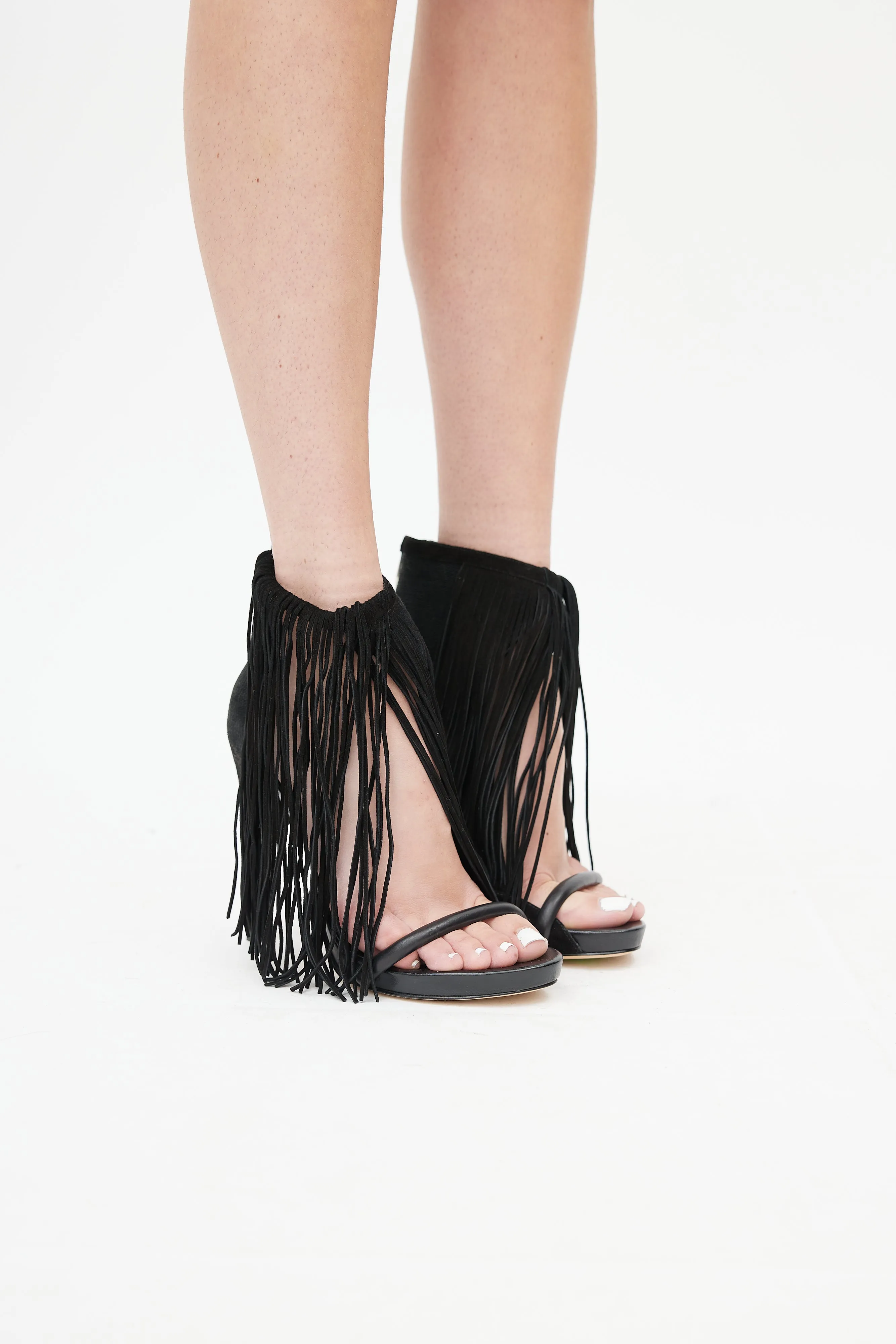 Black Suede Fringe D'Orsay Heel