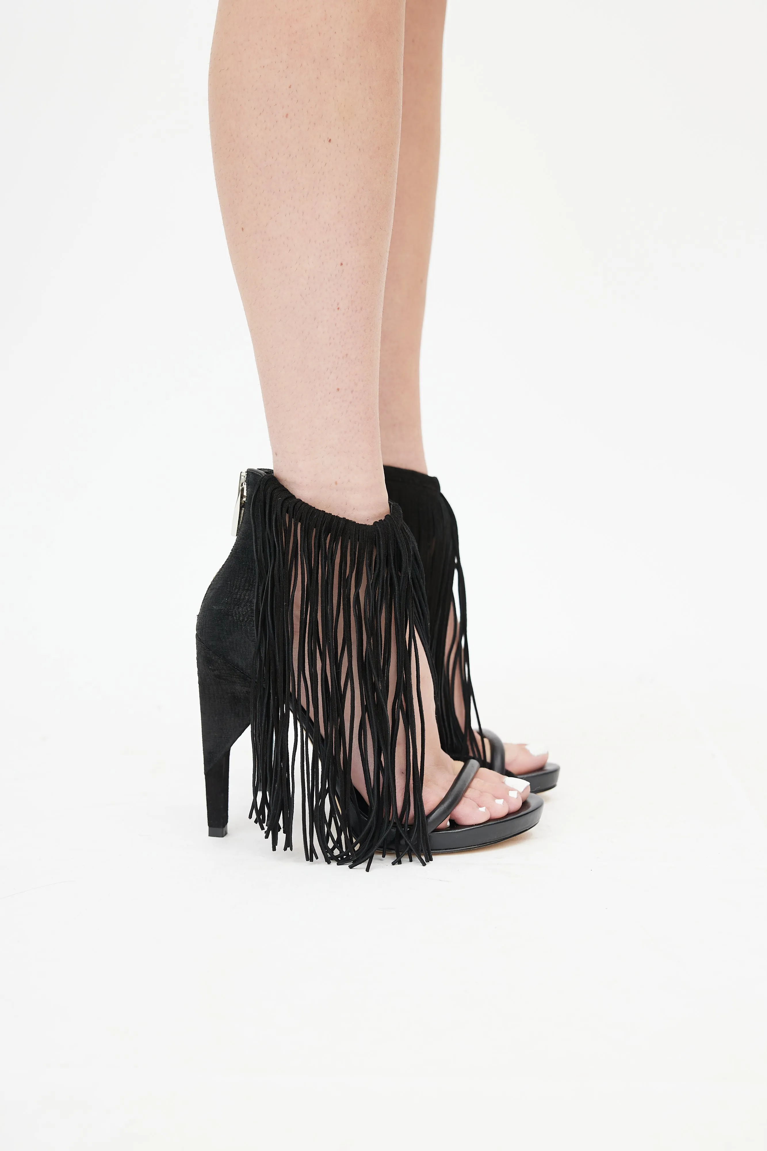 Black Suede Fringe D'Orsay Heel