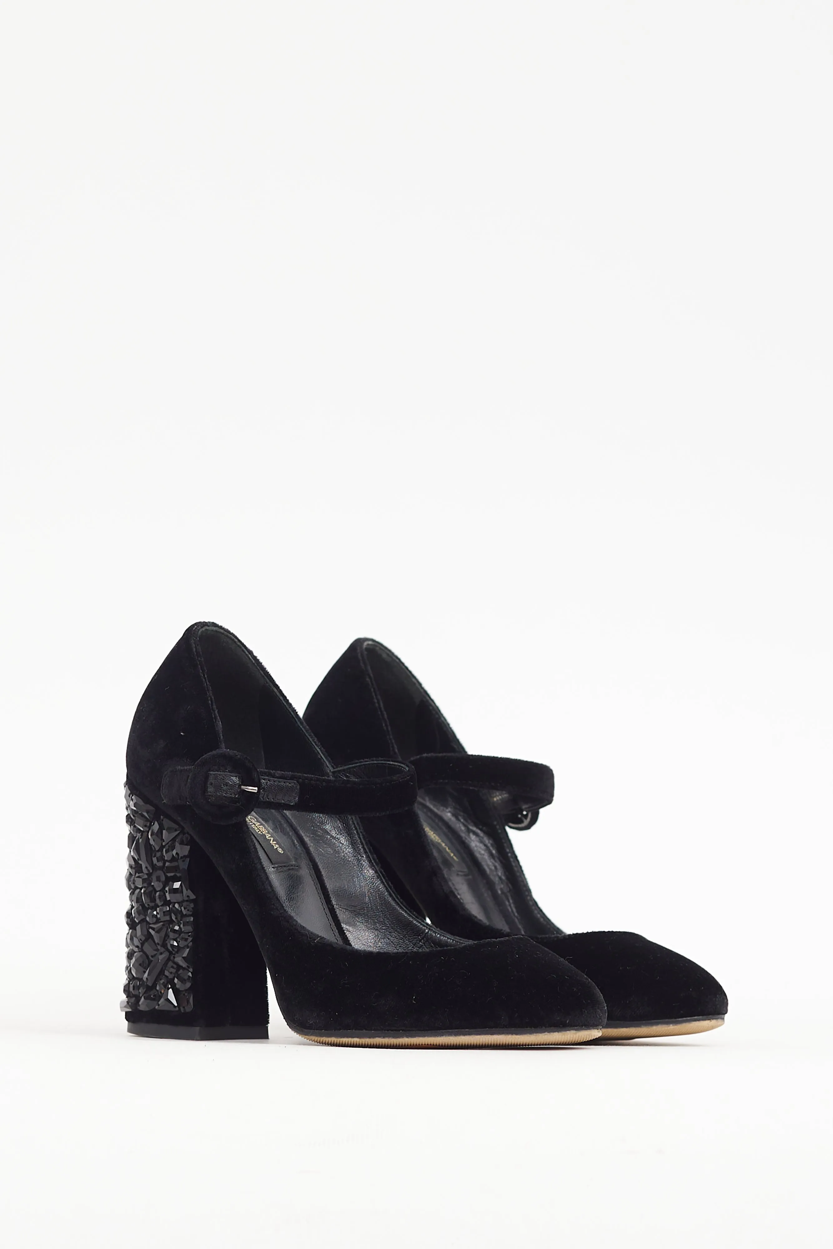 Black Velvet Crystal Embellished Mary Jane Heel