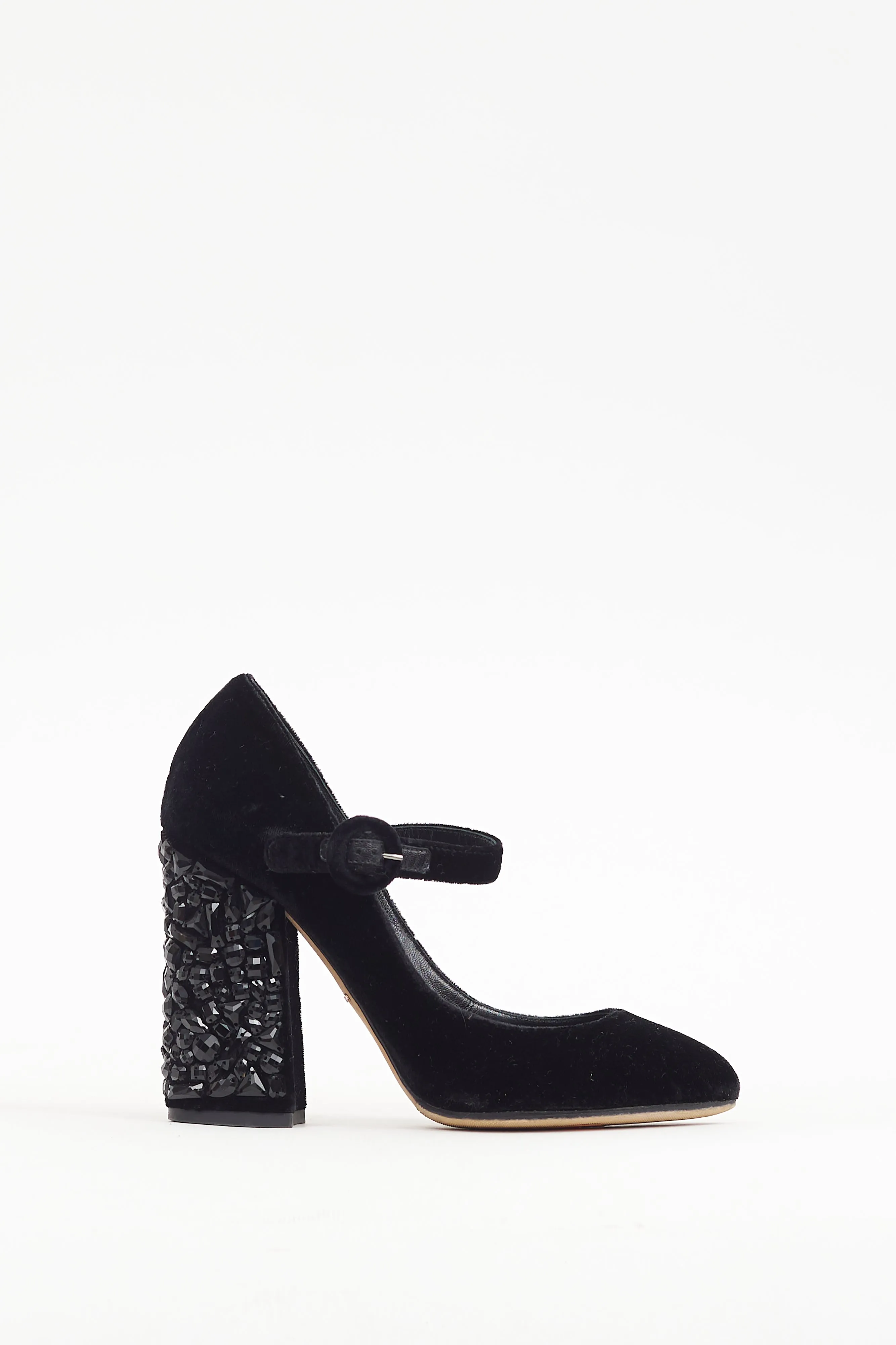 Black Velvet Crystal Embellished Mary Jane Heel