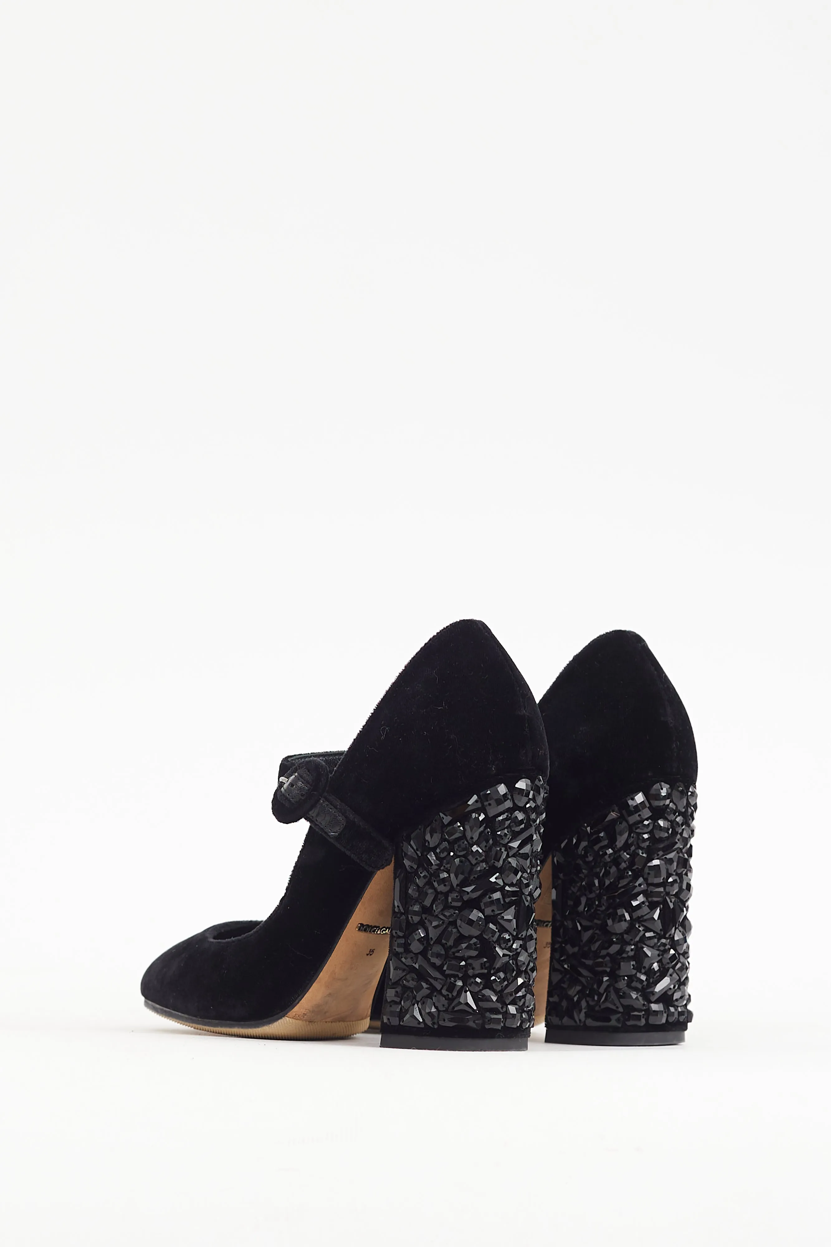 Black Velvet Crystal Embellished Mary Jane Heel