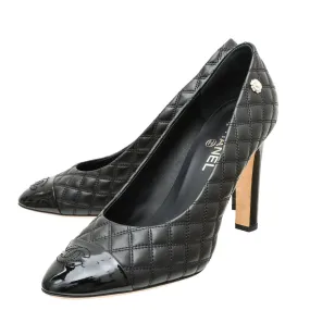 Chanel Black CC Cap Toe Camellia Pump 42