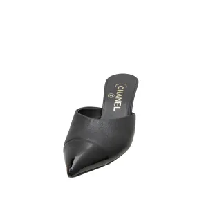Chanel Black CC Cap Toe Pearl Heel Mules 36