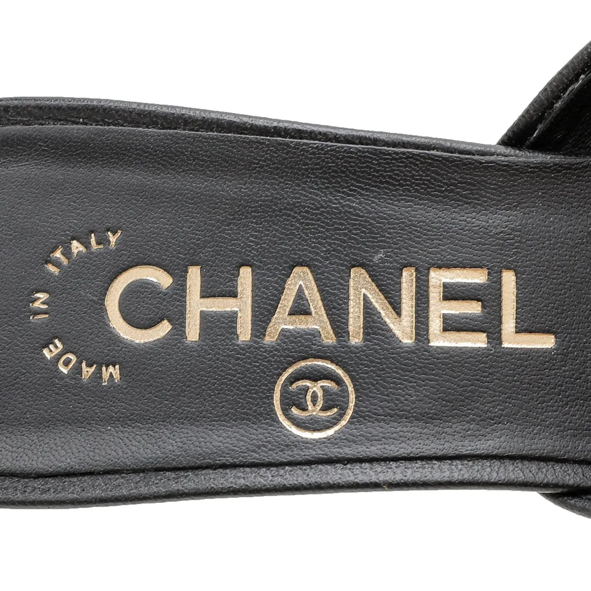 Chanel Black CC Cap Toe Pearl Heel Mules 36