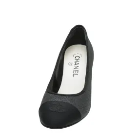 Chanel Black CC Glitter Grosgrain Cap Toe Logo Pumps 37