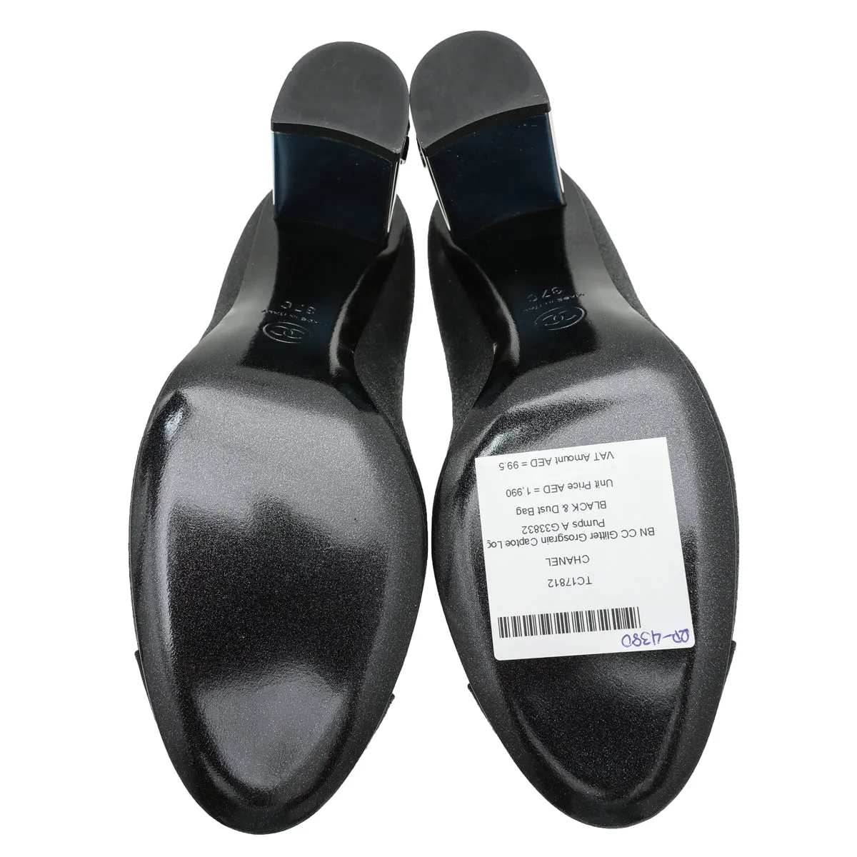 Chanel Black CC Glitter Grosgrain Cap Toe Logo Pumps 37