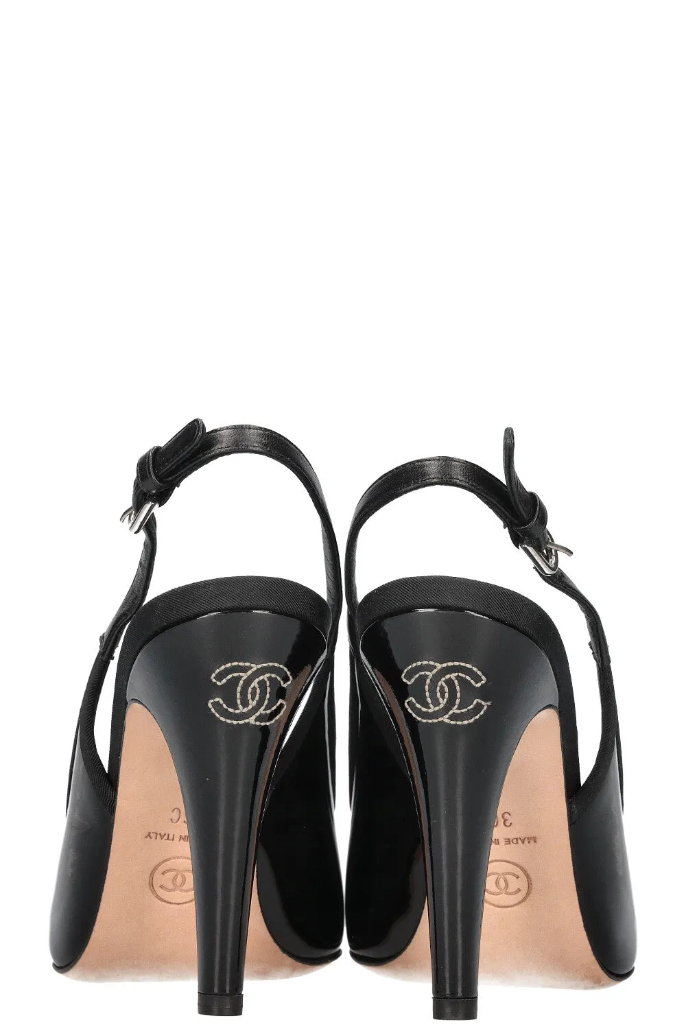 CHANEL CC Heels Patent Black