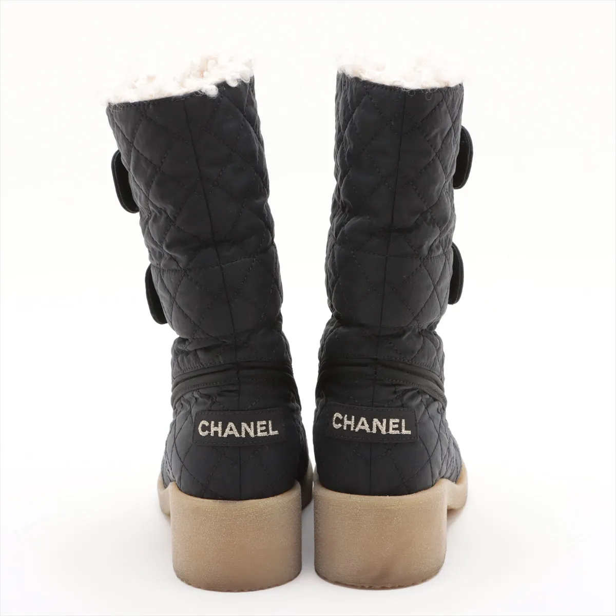 Chanel Coco Patent Leather X Fabric Short Boots 36  Black G36702 Double Turn Locks Insol Wool