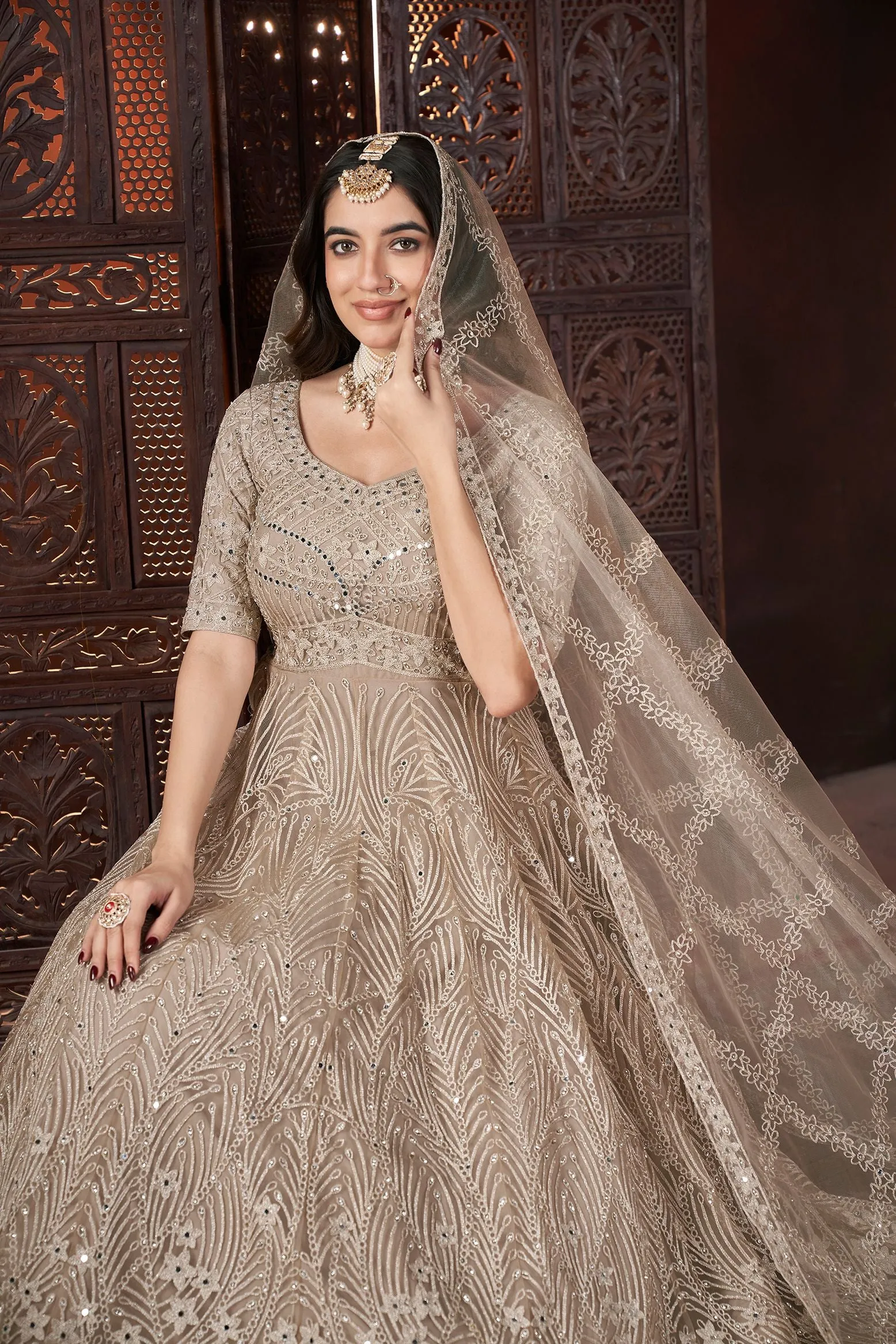 Chiku Colour Pure Soft Net Long Floor Length Embroidered Work Readymade Gown