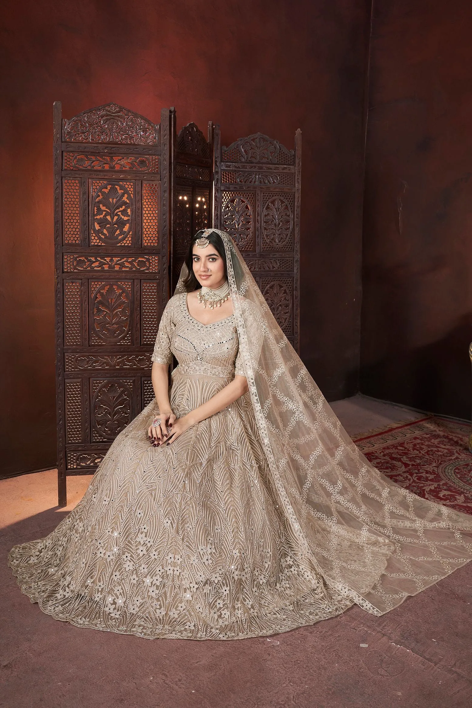 Chiku Colour Pure Soft Net Long Floor Length Embroidered Work Readymade Gown