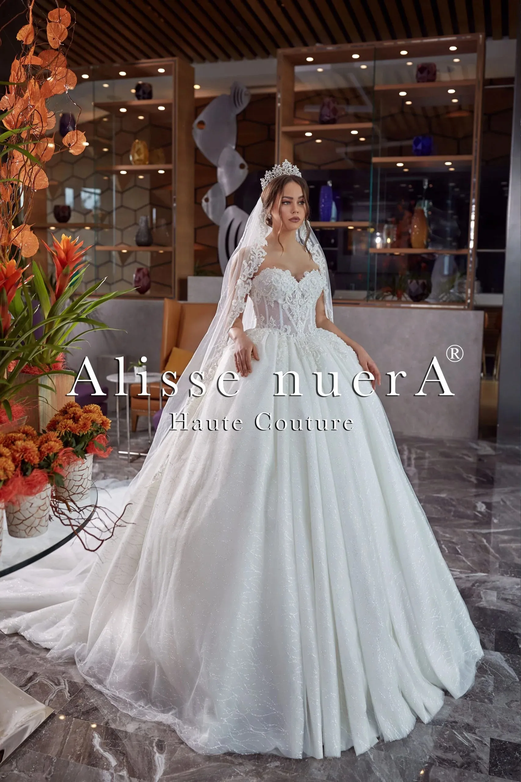 Corset Bodice Wedding Dress with Shimmering Tulle Princess Skirt